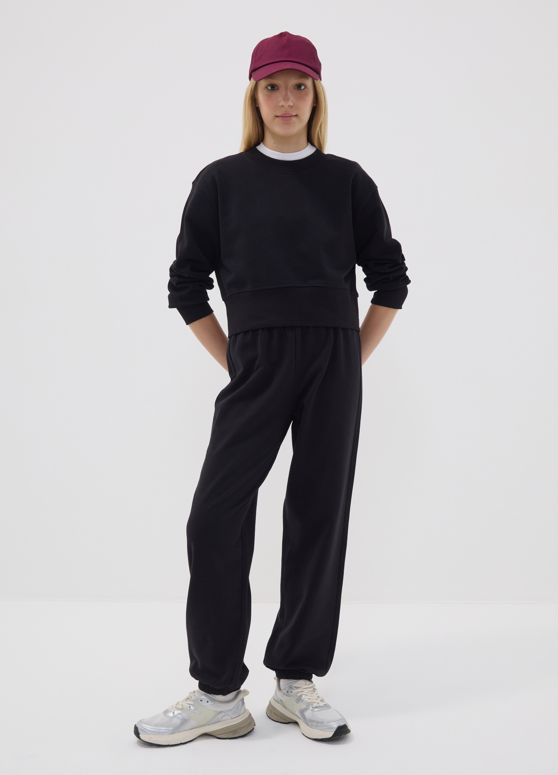 OVS KIDS, Pantaloni Jogger Neri In Misto Cotone Organico E Viscosa Per Ragazza, Bambina, Nero, Taglia: 13-14