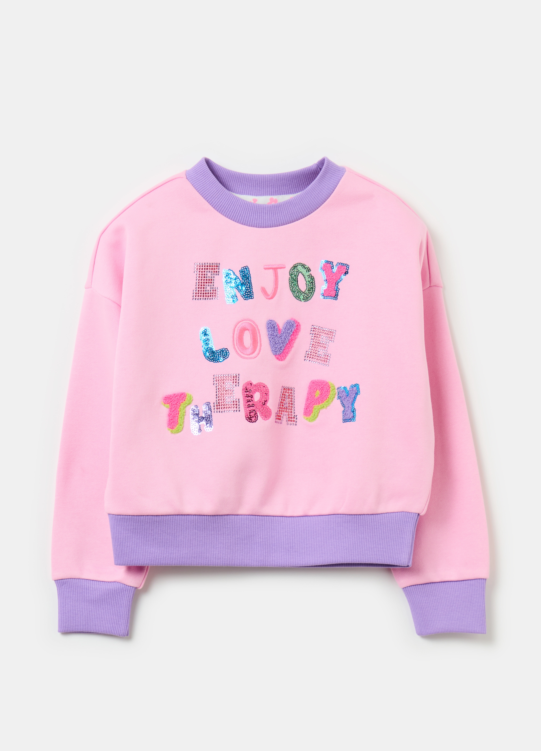 LOVE THERAPY, Felpa Con Applicazione Lettering, Bambina, Multicolor, Taglia: 3-4