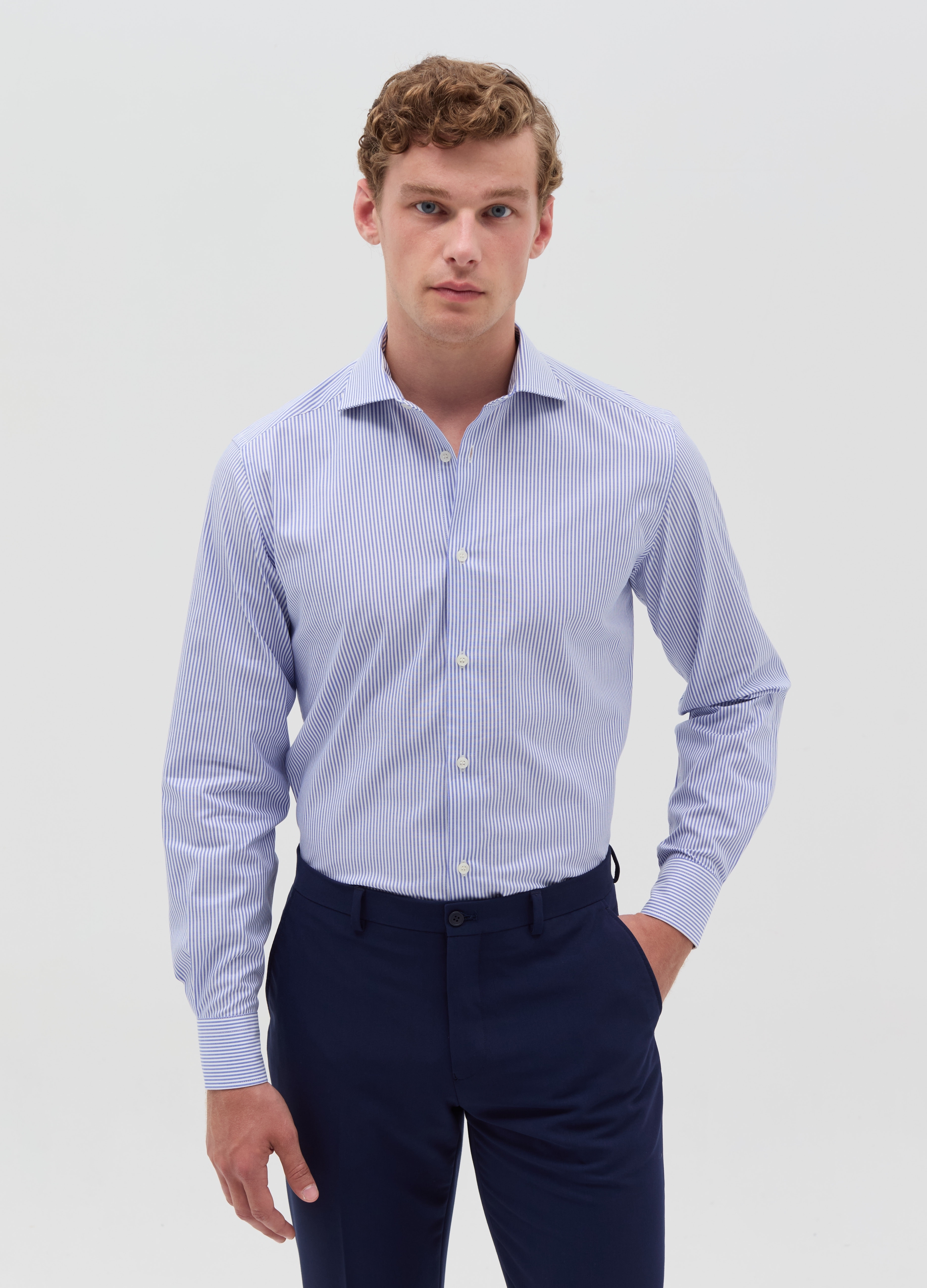 OVS, Camisa Slim Fit Planchado Fácil De Rayas Finas, Hombre, Blanco/azul, Talla: 39