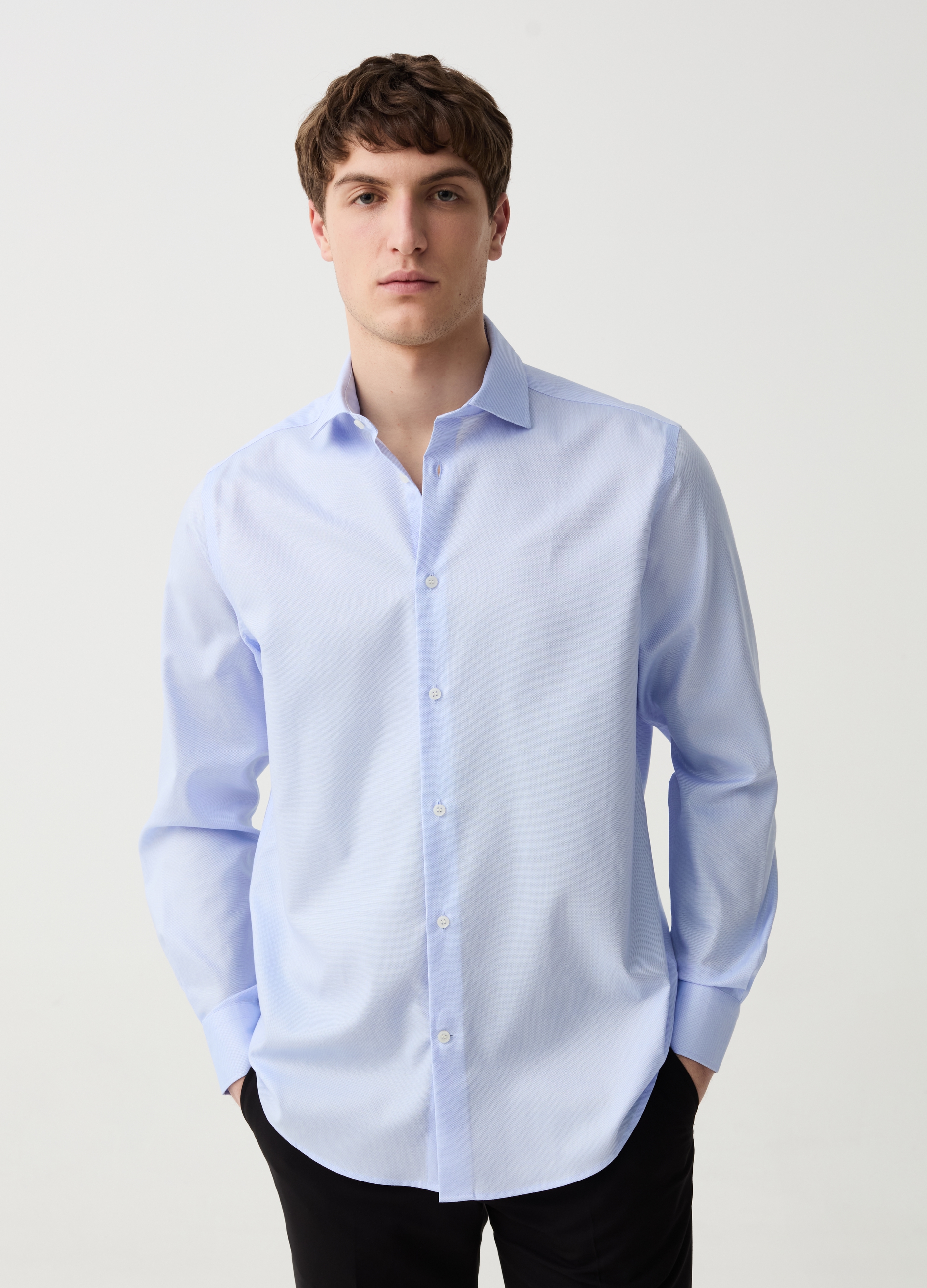 OVS , Camicia Regular Fit In Cotone No Stiro, Uomo, Azzurro, Taglia: 39