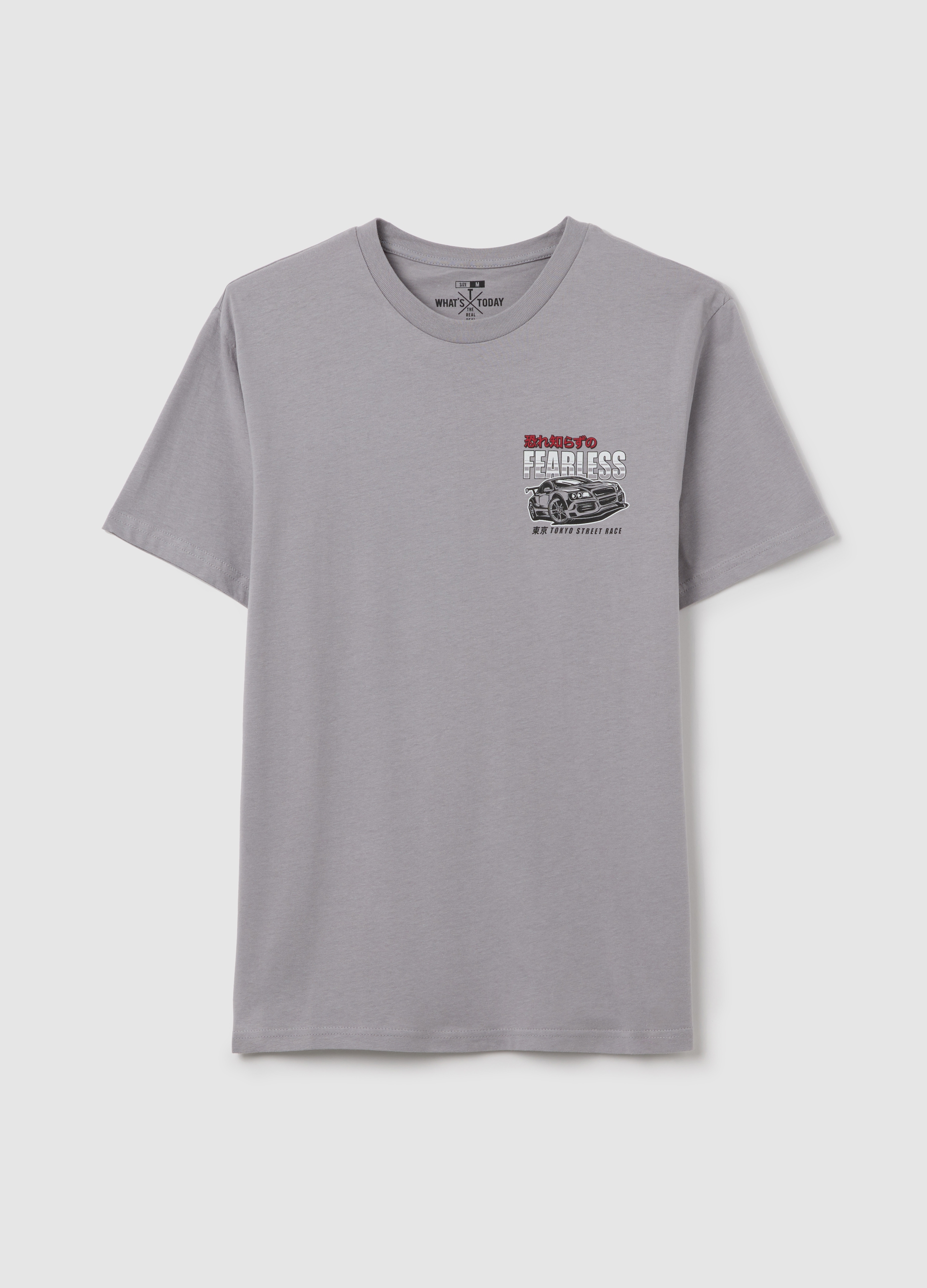 OVS , T-shirt In Cotone Con Stampa Auto Da Corsa fearless, Uomo, Grigio, Taglia: L