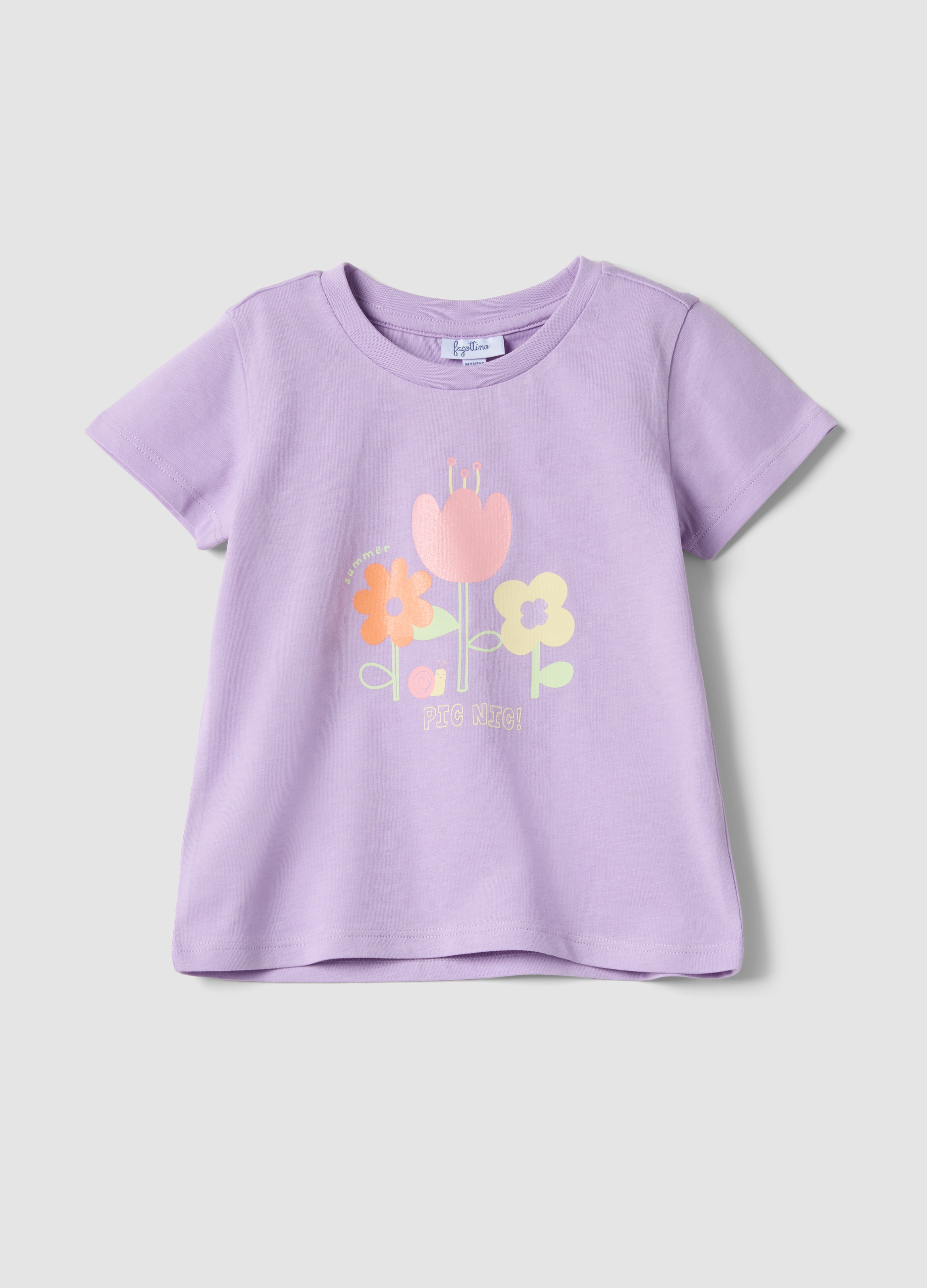 FAGOTTINO, Camiseta Violeta De Algodón Puro Para Niñas, Ajuste Regular Con Estampado Floral, Niña, Lila claro, Talla: 24-30