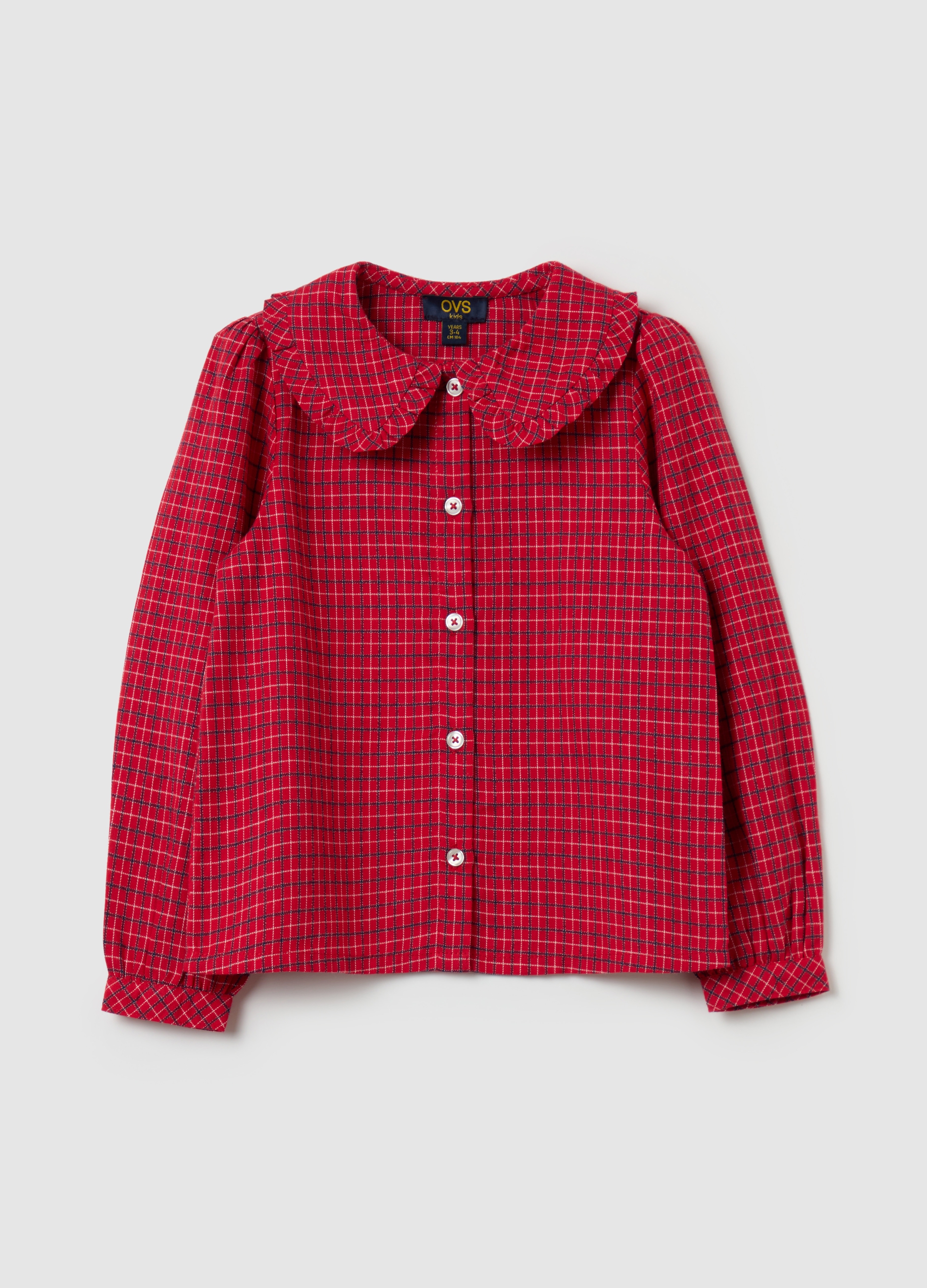 OVS KIDS, Camicia Check Con Colletto Peter Pan, Bambina, Rosso, Taglia: 8-9