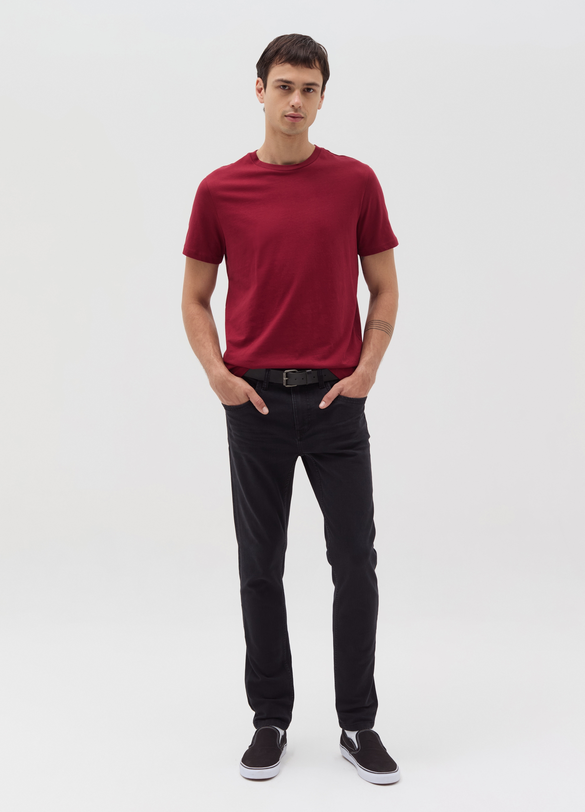 OVS, T-shirt In Cotone Con Scollo Rotondo, Uomo, Rosso, Taglia: M