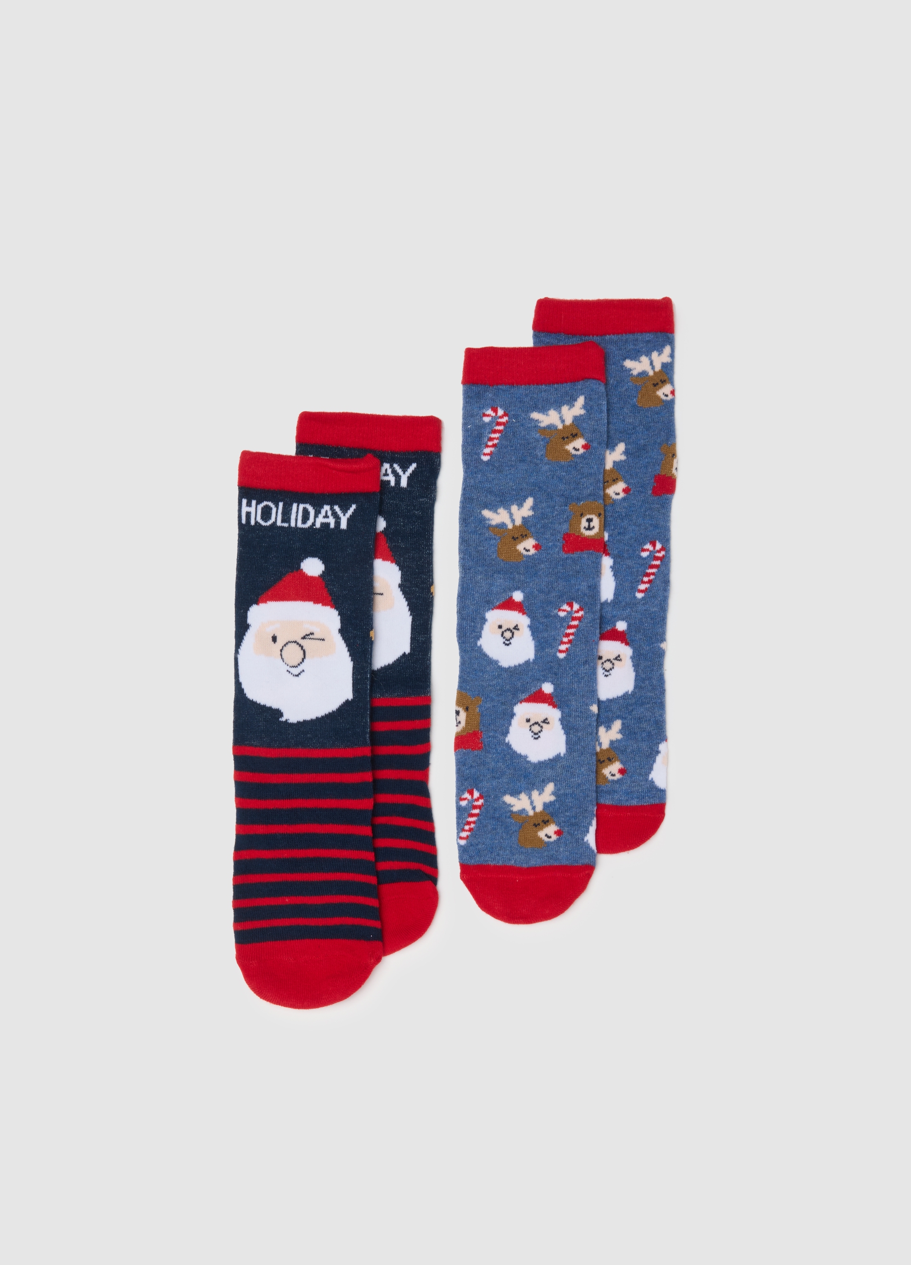 OVS KIDS, Pack Doble De Calcetines Largos Navideños Multicolor Para Niños En Mezcla De Algodón, Niño, Rojo/Azul, Talla: 37/39