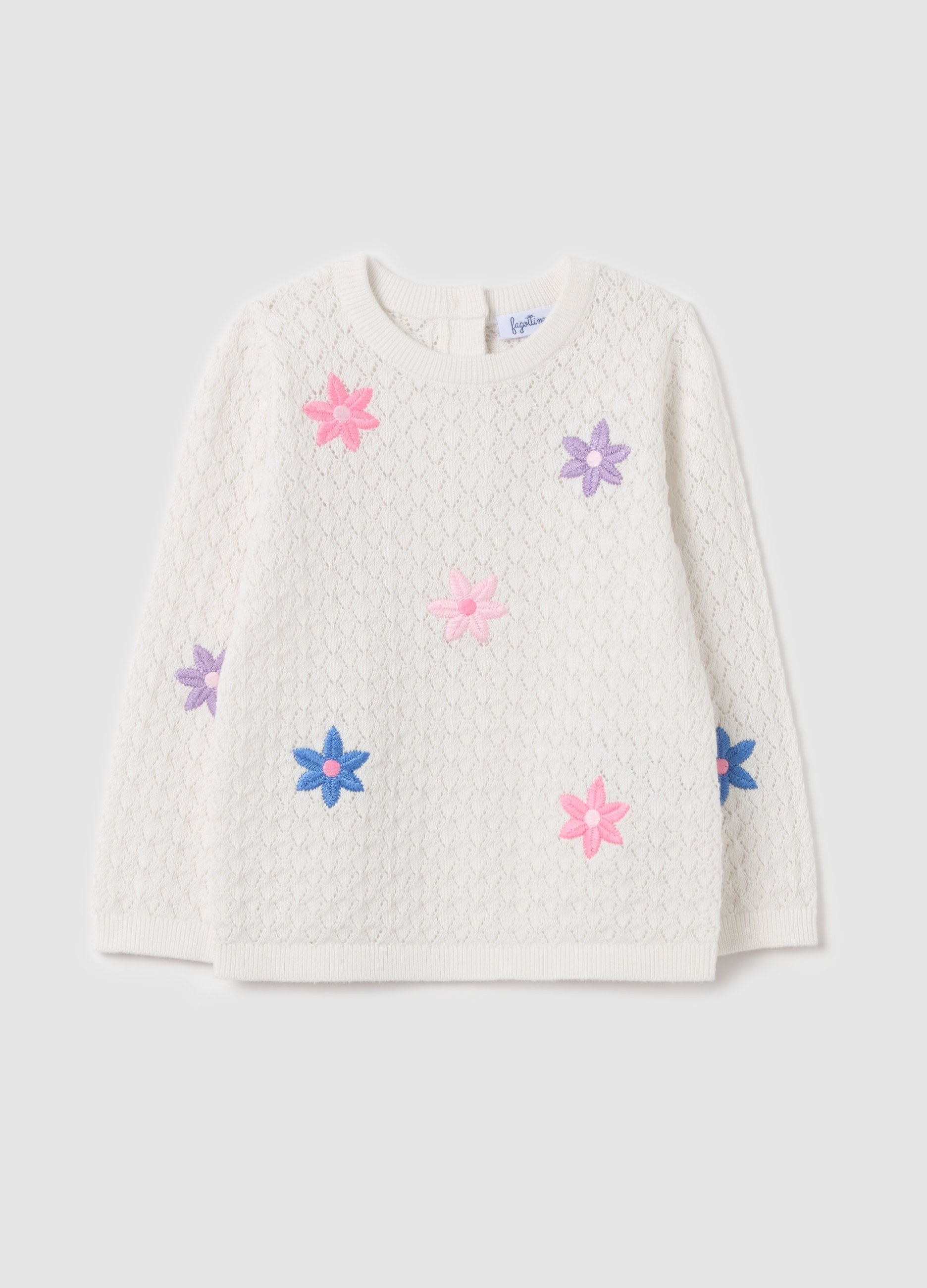 FAGOTTINO, Jersey Con Punto Pointelle Y Bordado Flores, Niña, Blanco, Talla: 12-18