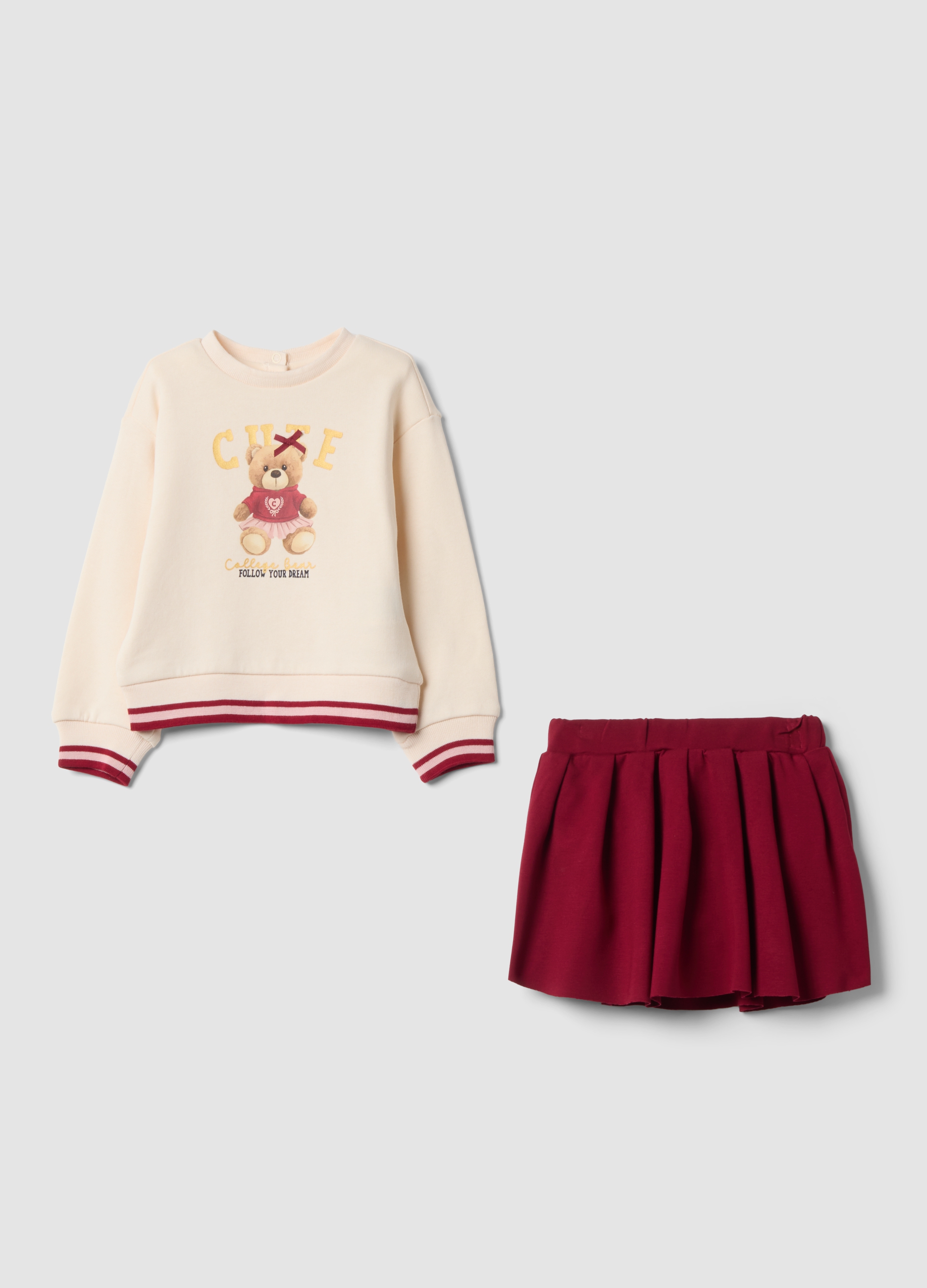 FAGOTTINO , Completo Beige In Puro Cotone Con Felpa E Gonna, Bambina, Beige, Taglia: 30-36