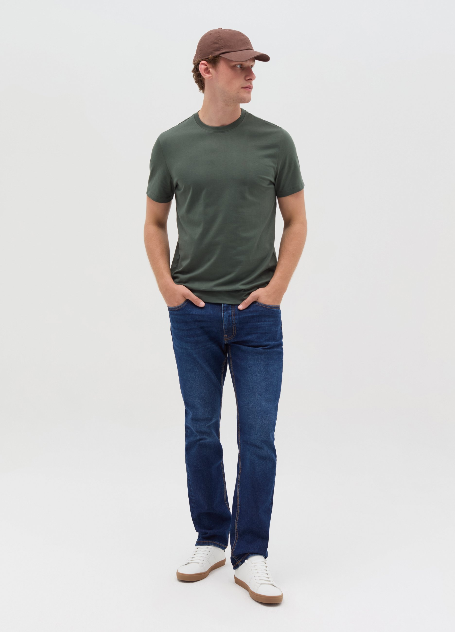 Camiseta De Algodón Con Cuello Redondo, Hombre, Verde bosque, Talla: XXL