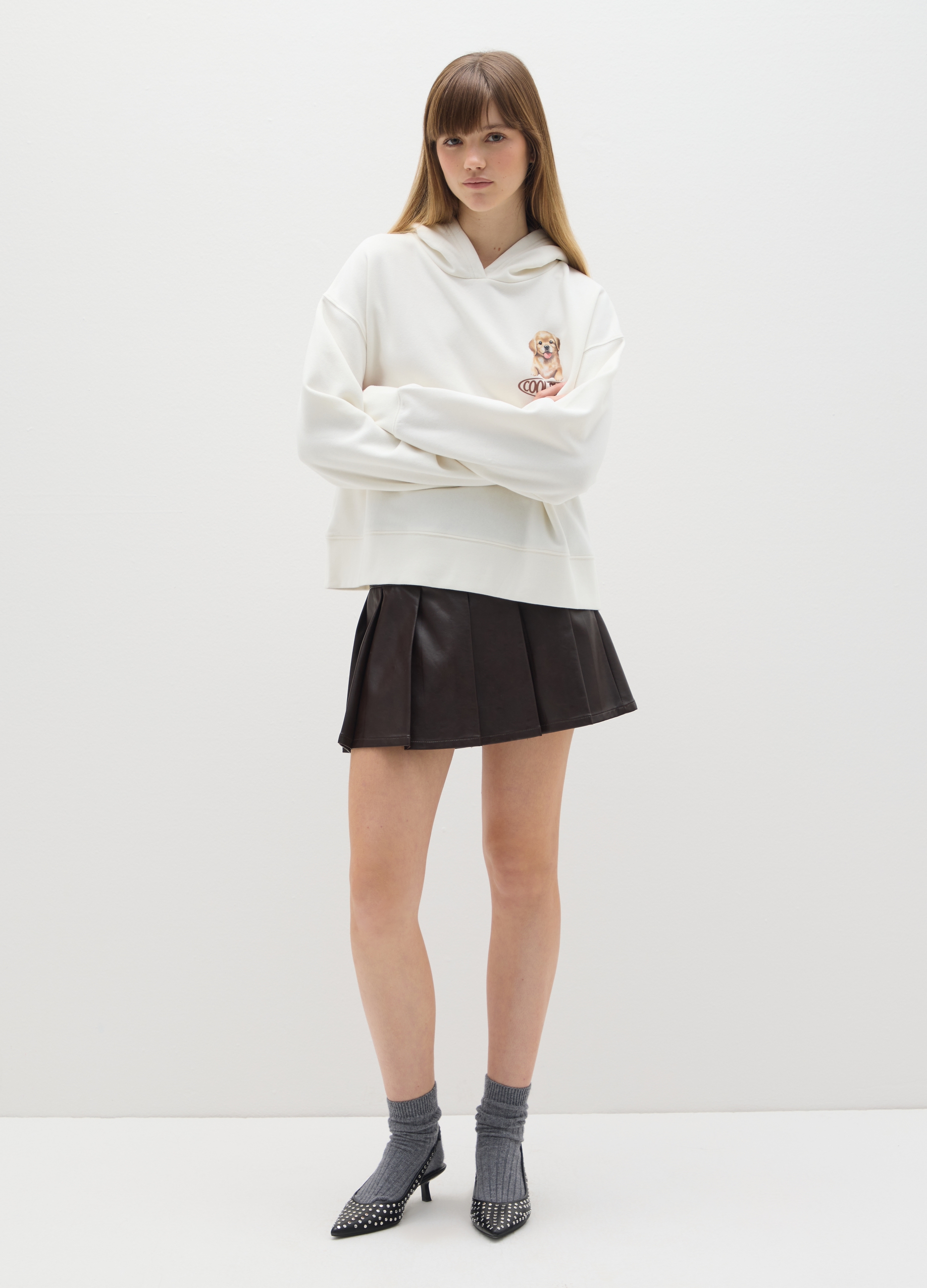 B.ANGEL, Felpa In Misto Cotone Bianca Regular Fit Con Stampa, Donna, Bianco, Taglia: XS