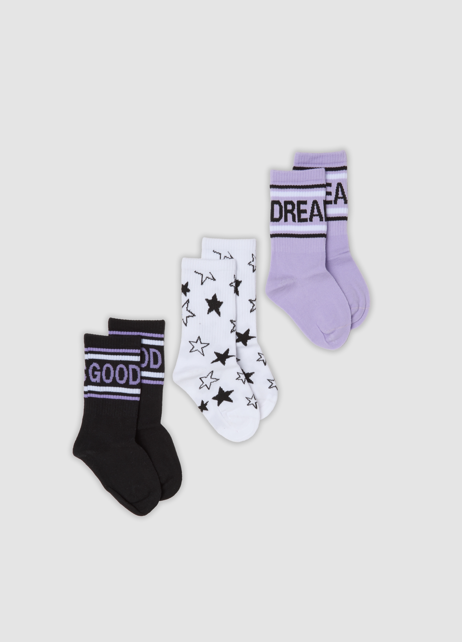 OVS KIDS, Tripack Di Calze Midi Viola In Cotone Organico Elasticizzato, Bambina, Bianco, Taglia: 25/27