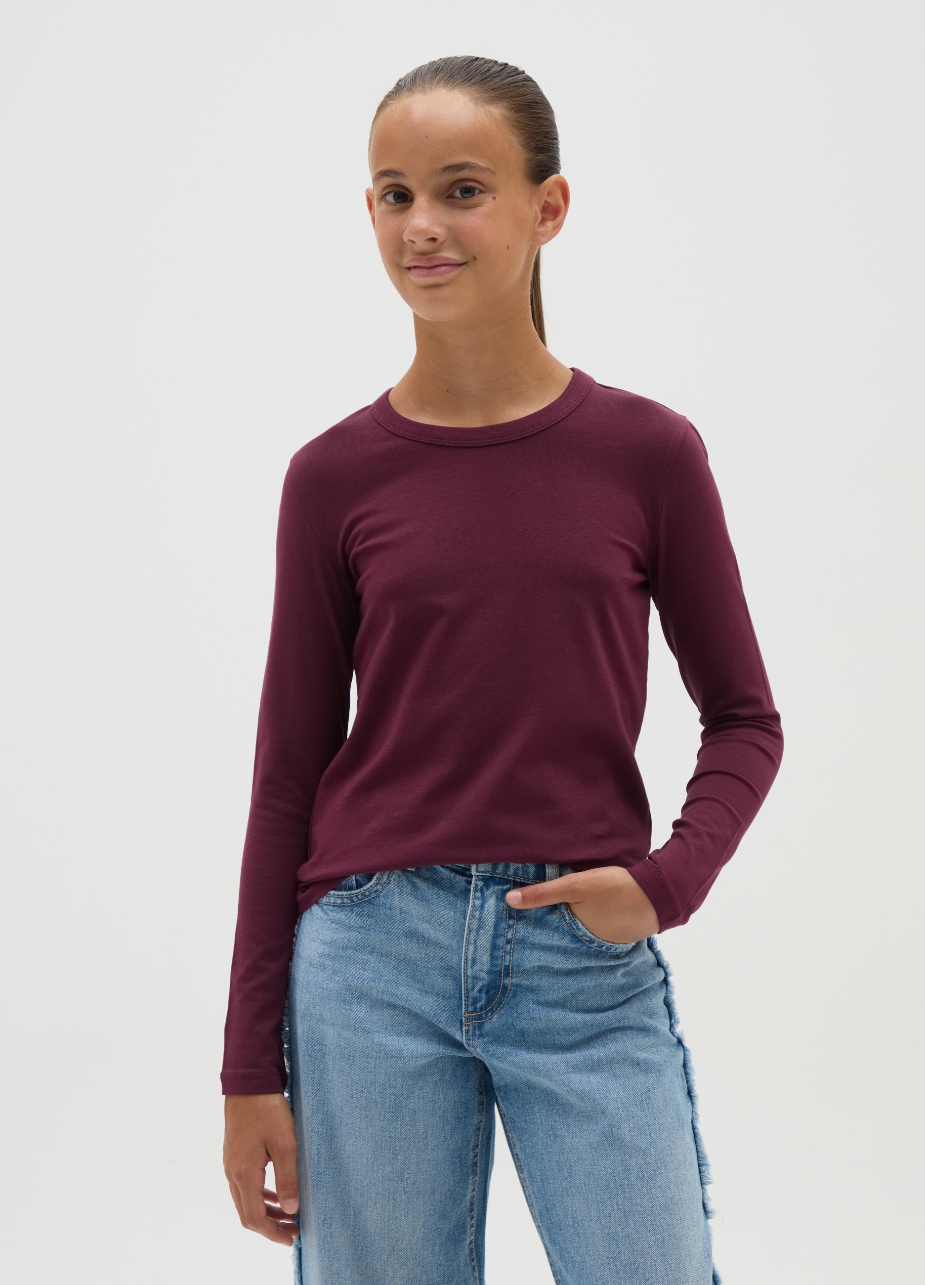 OVS KIDS, T-shirt A Maniche Lunghe Da Ragazza In Tinta Unita Bordeaux, Bambina, Rosso, Taglia: 10-11