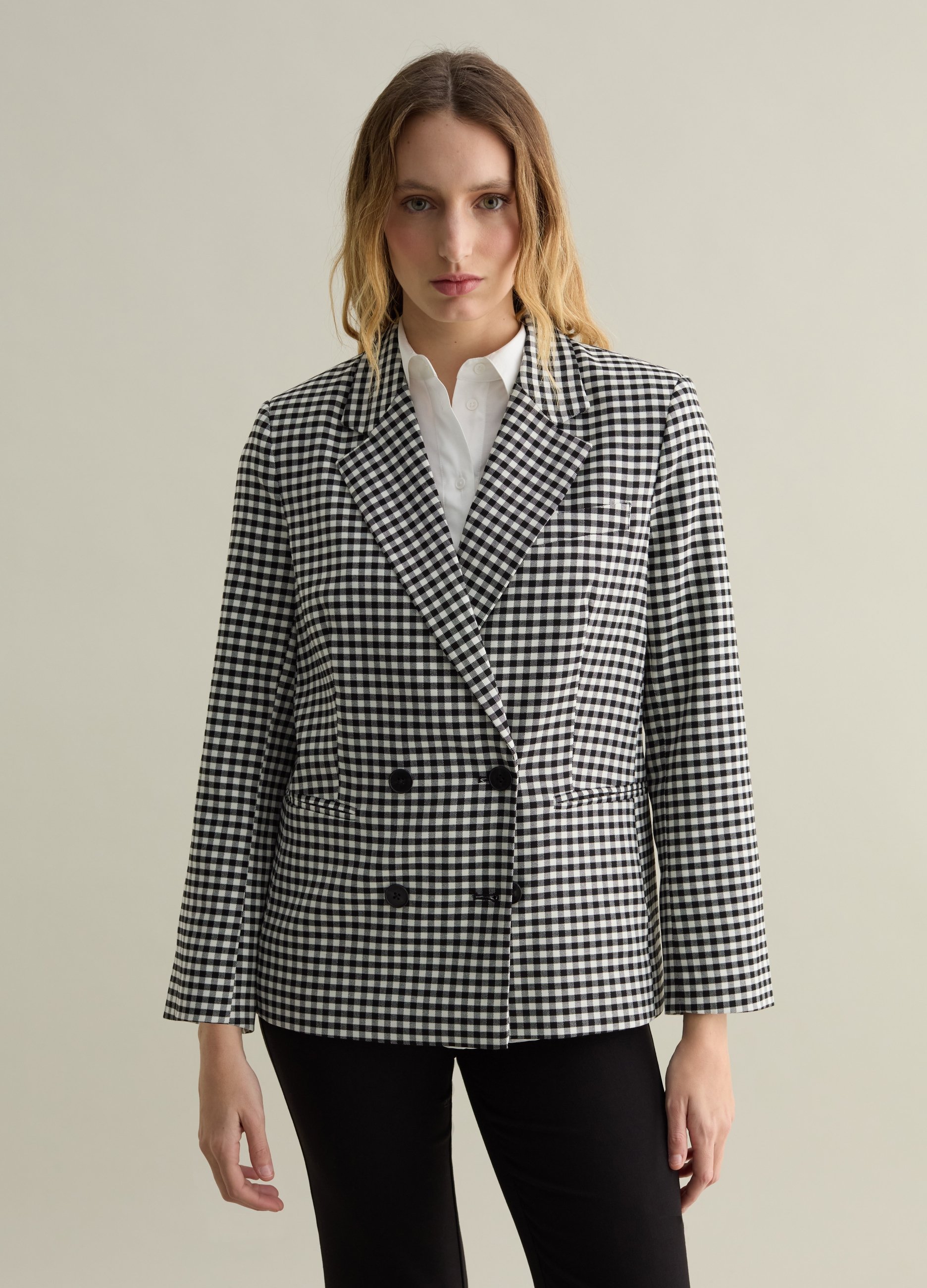 Piombo Contemporary, Blazer Cruzado Cuadros Vichy, Mujer, Blanco/negro, Talla: 38
