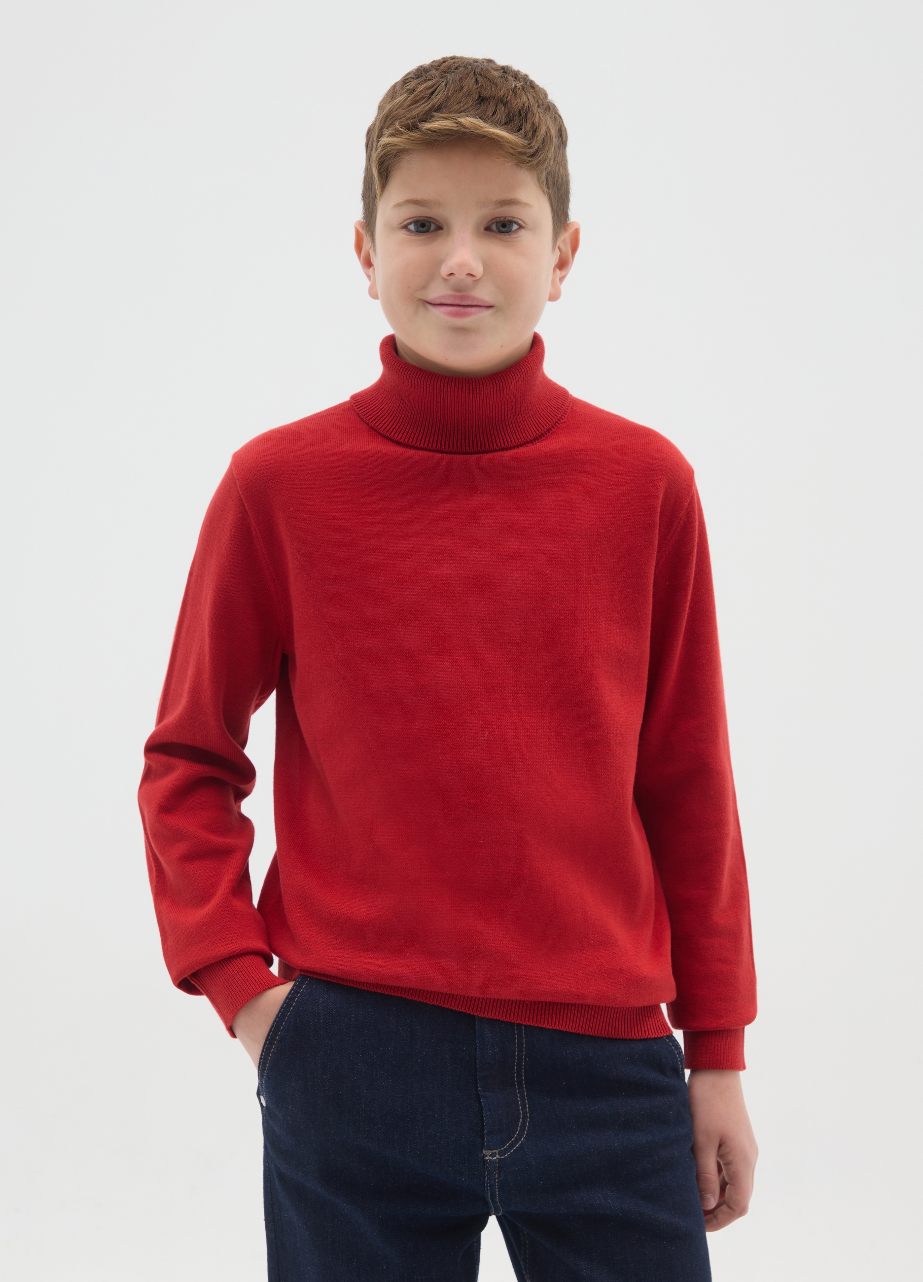 OVS KIDS, Maglione Rosso A Collo Alto Da Ragazzo In Puro Cotone Regular Fit, Bambino, Rosso, Taglia: 12-13