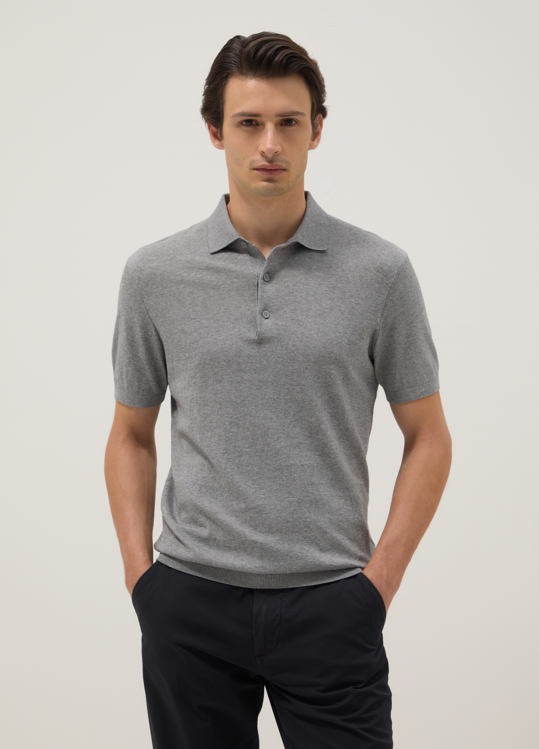 Polo Gris De Puro Algodón, Ajuste Regular, Unisex, Gris claro, Talla: XXL