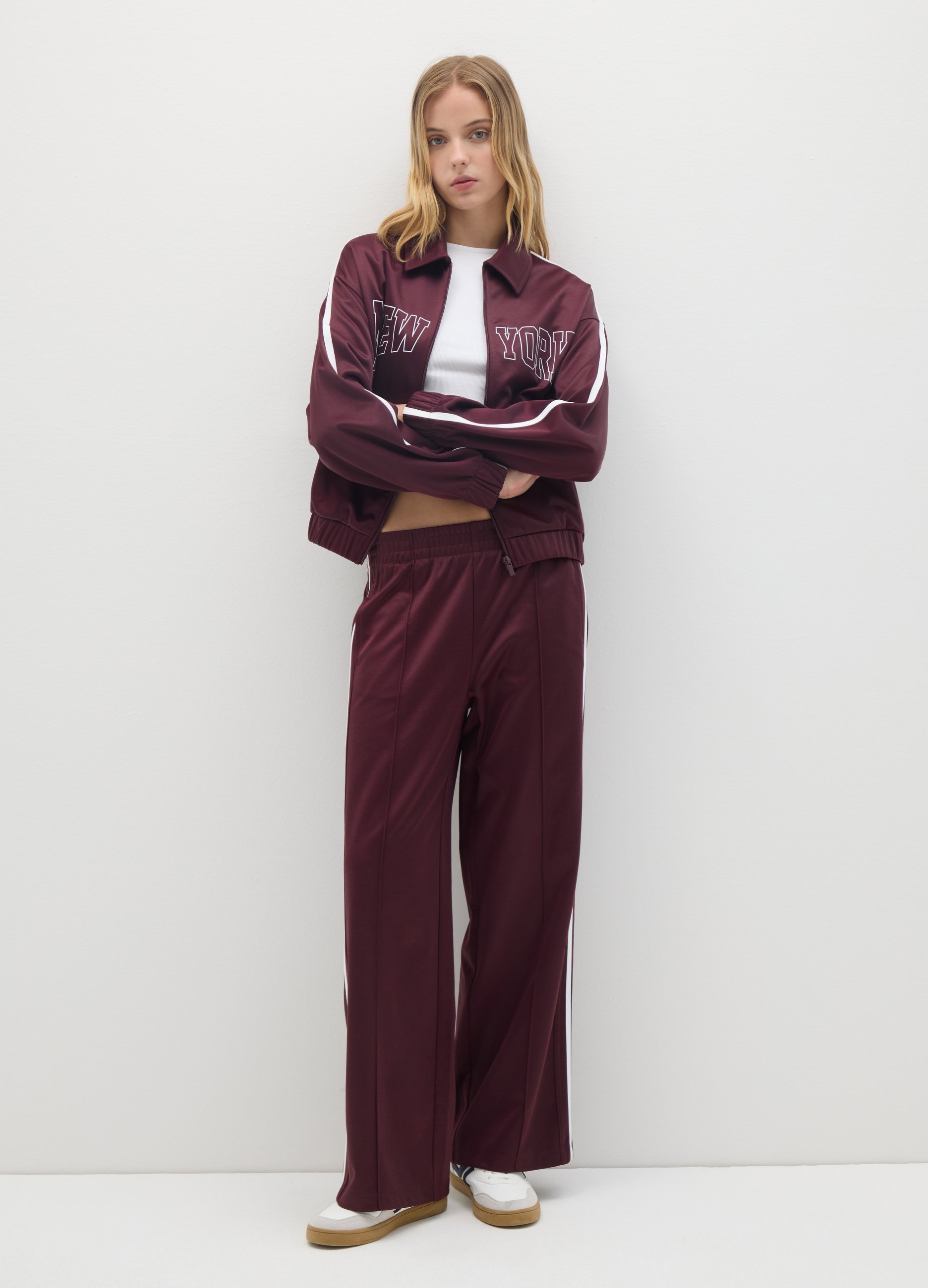 OVS, Pantaloni In Misto Cotone Rossi Relaxed Fit, Frau, Dunkelrot, Größe: 34