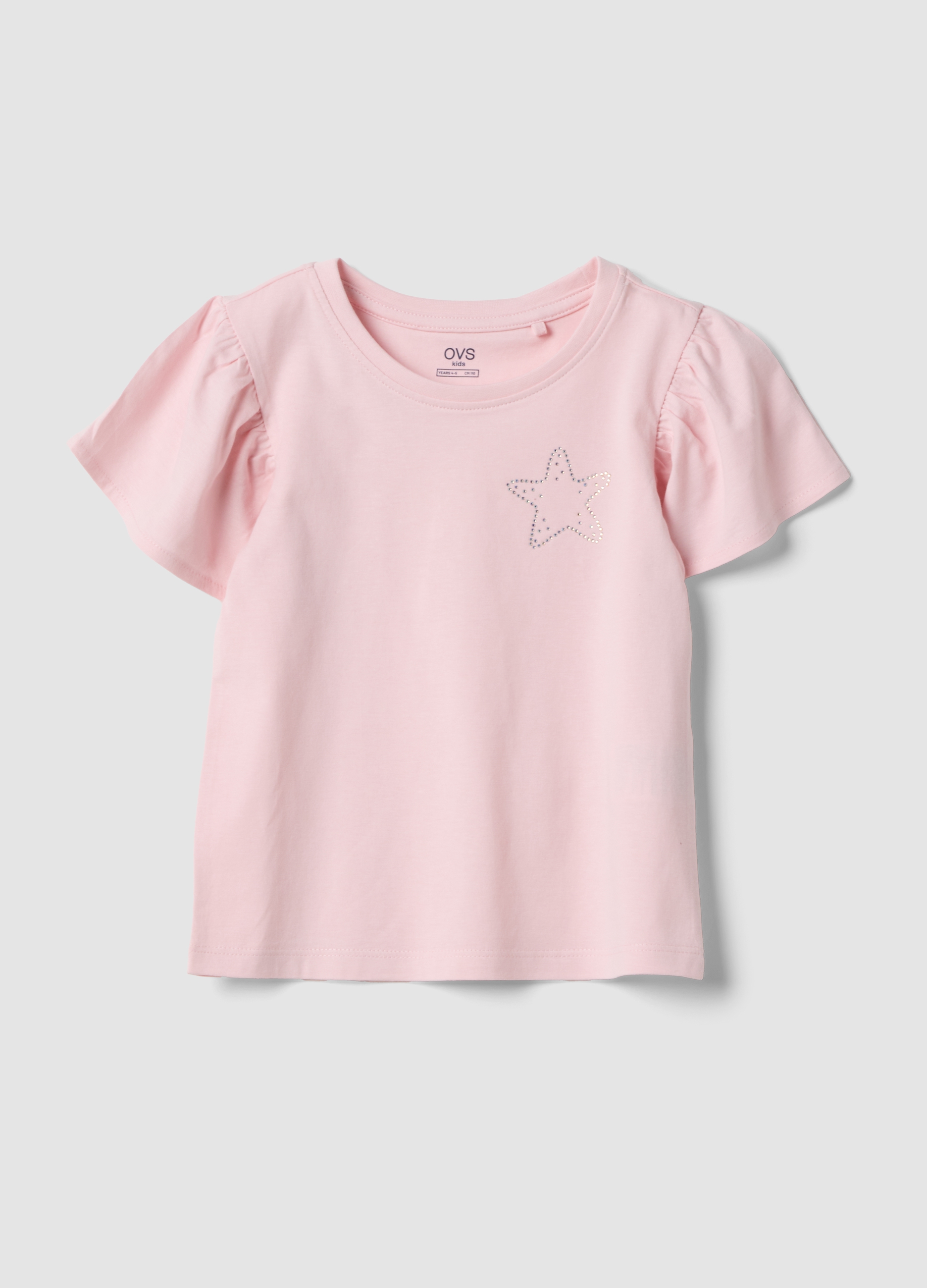 OVS KIDS, T-shirt In Puro Cotone Rosa Da Bambina Regular Fit Con Stella, Niña, Rosa, Talla: 4-5
