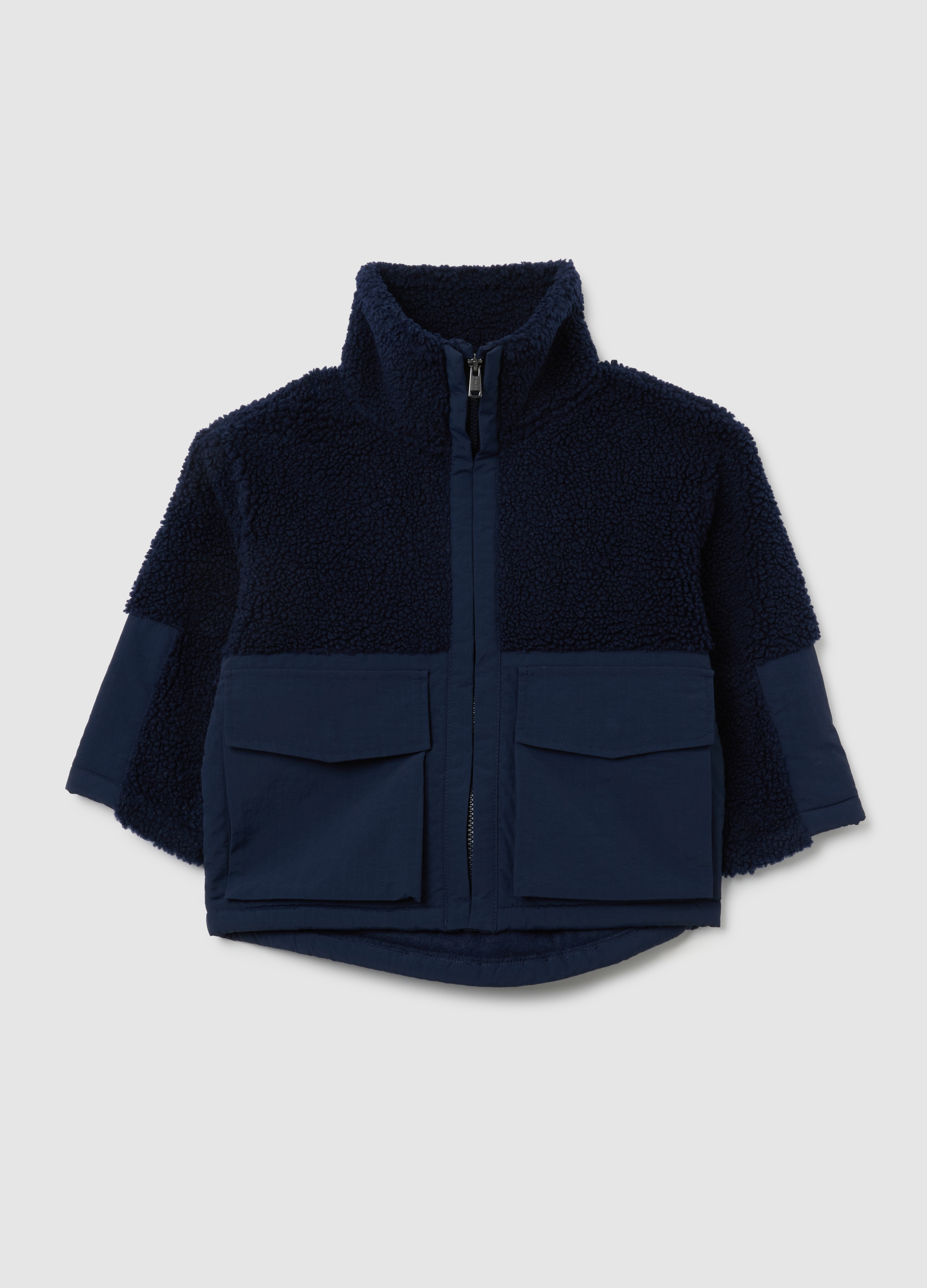 PIOMBO KIDS, Chaqueta Azul Para Niño Con Cuello Alto De Ajuste Regular En Sherpa, Niño, Azul marino, Talla: 4
