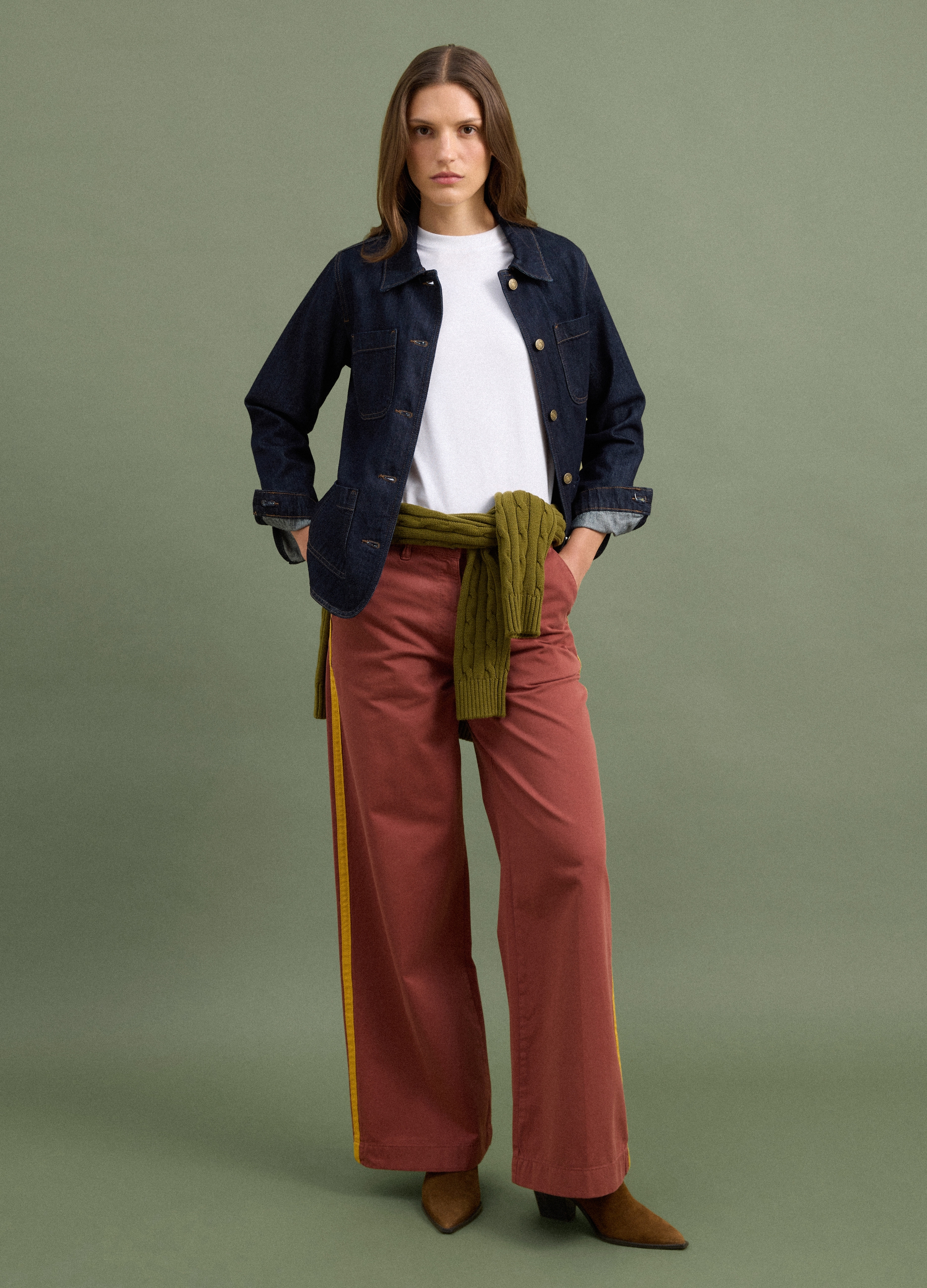 PIOMBO, Pantaloni Chino Rossi Wide Leg In Puro Cotone Con Bande A Contrasto, Donna, Rosso, Taglia: XL