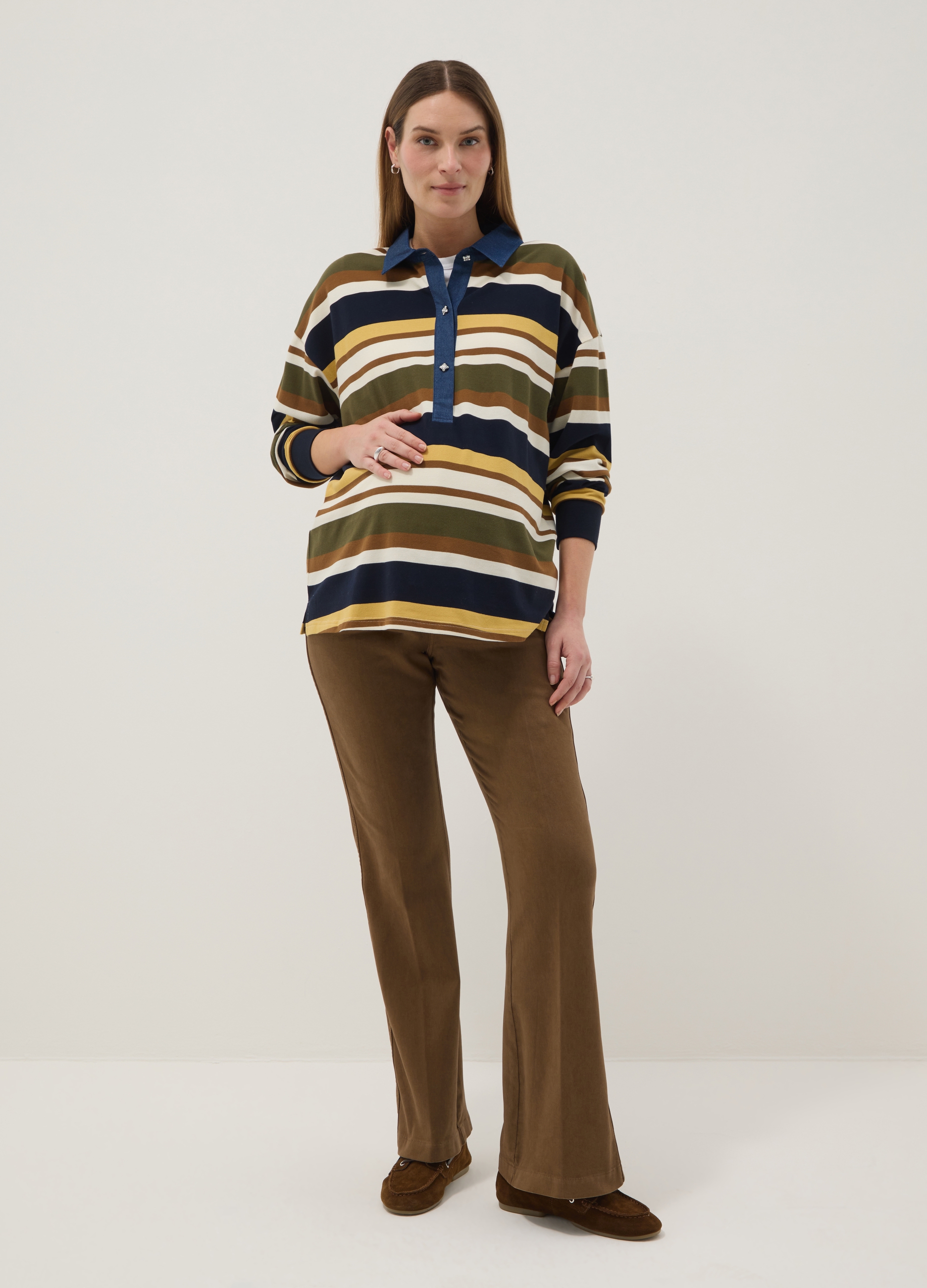 NICOL CARAMEL, Polo Multicolor De Manga Larga Premamá En Algodón Elástico, Mujer, Negro, Talla: 34