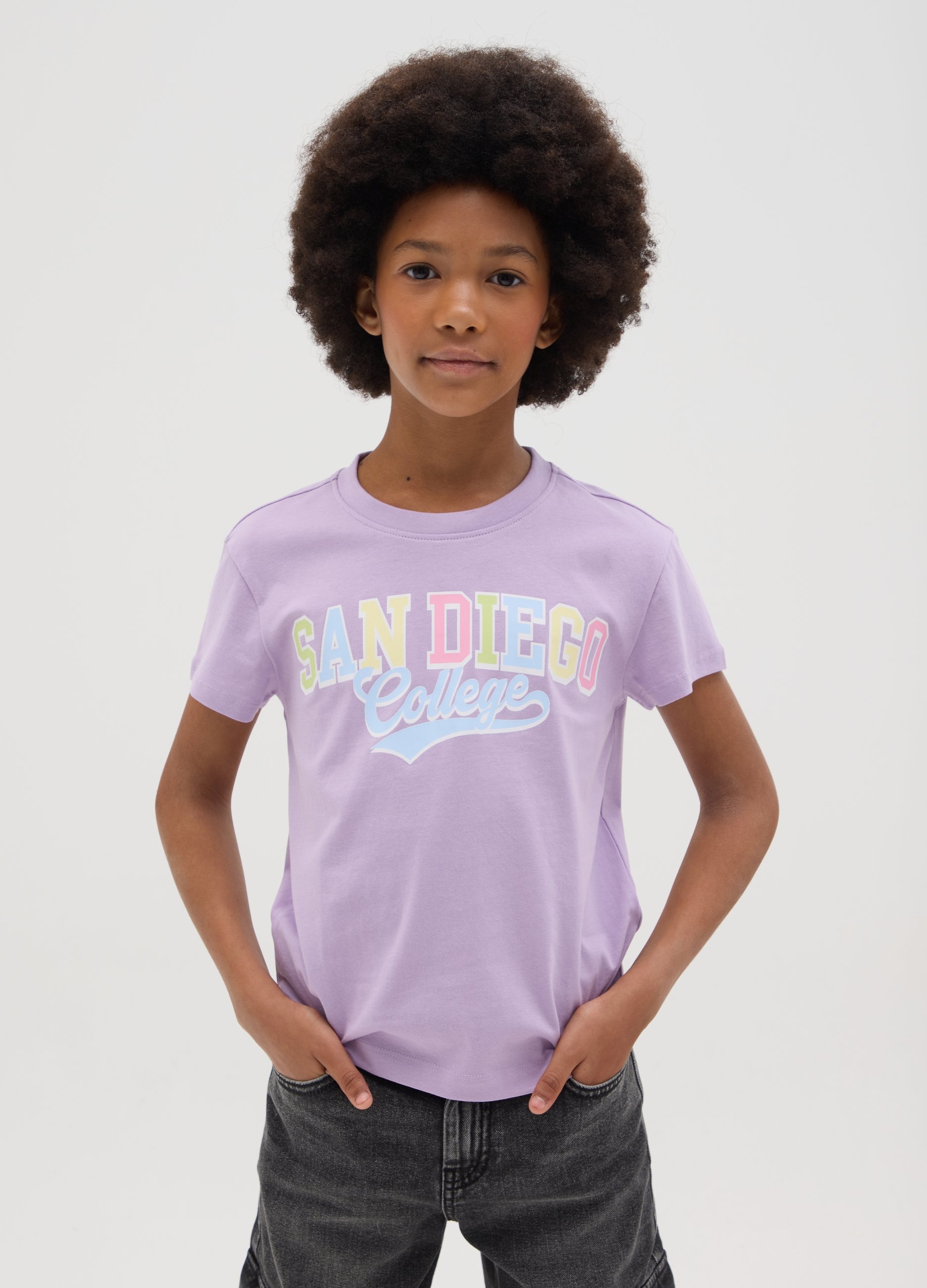 Camiseta De Algodón Puro Morado Regular Fit Para Niña, Niña, Lila claro, Talla: 13-14