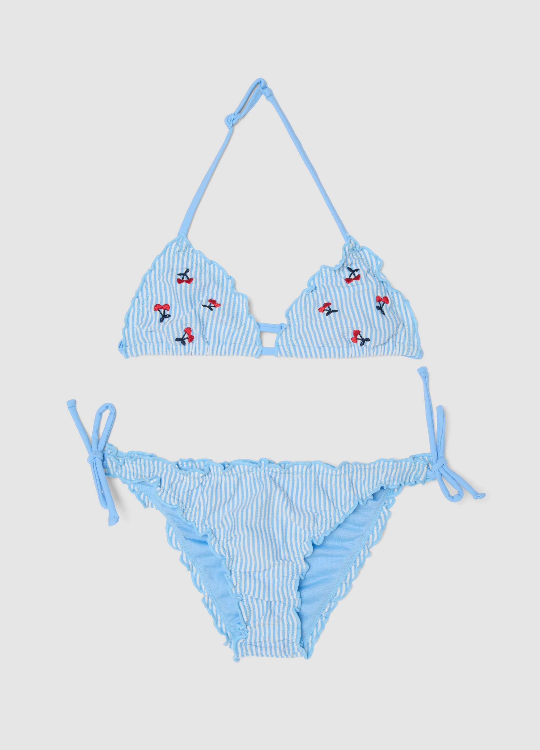 Ovs Kids Mujer Blanco/Azul Claro Bikini Azul De Triángulo En Tejido Elástico, Niña, Talla: 10-11