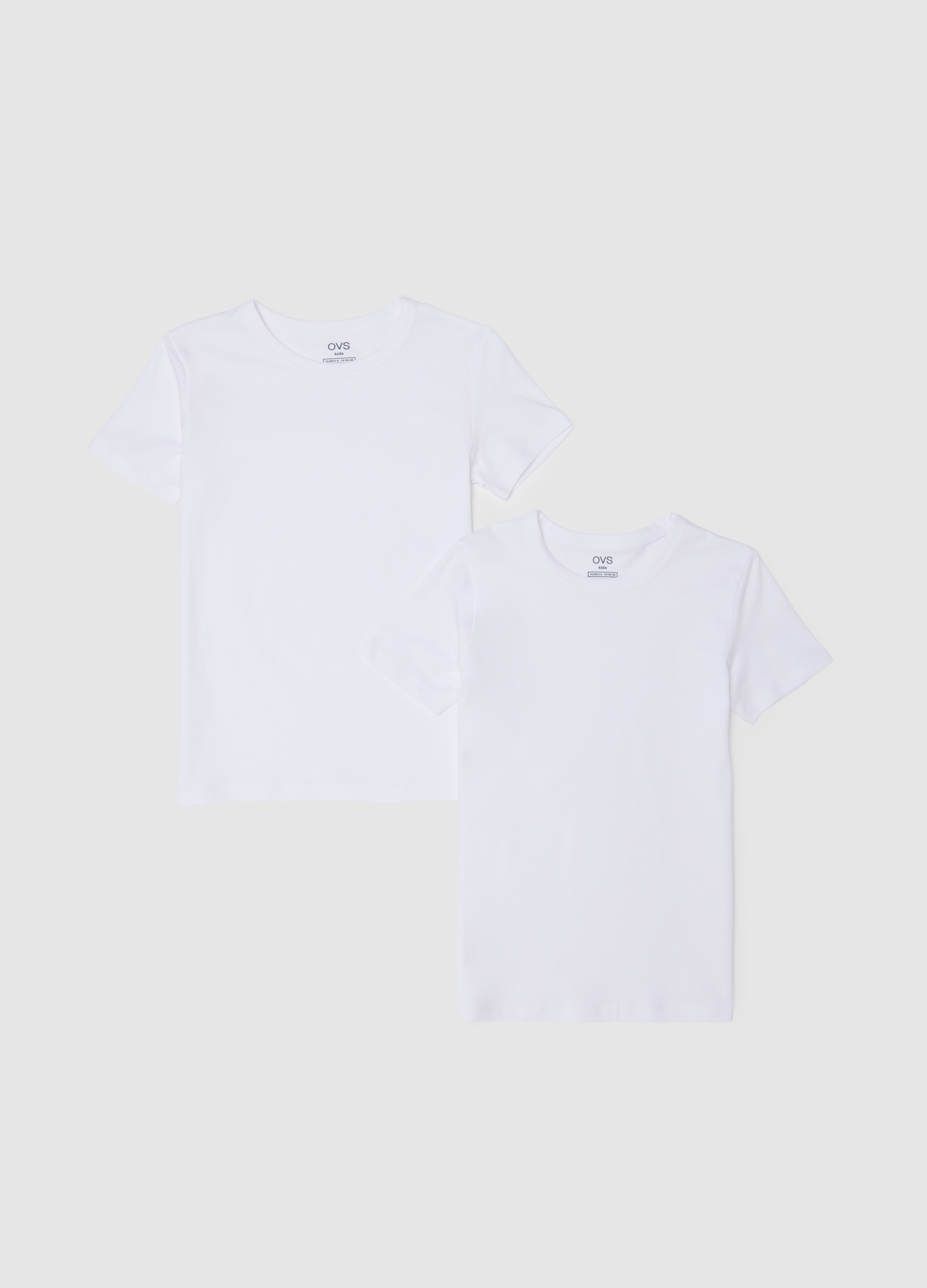 Pack De Dos Camisetas Blancas De Algodón Elástico Para Niños Con Ajuste Regular, Unisex, Blanco óptico, Talla: 9-10