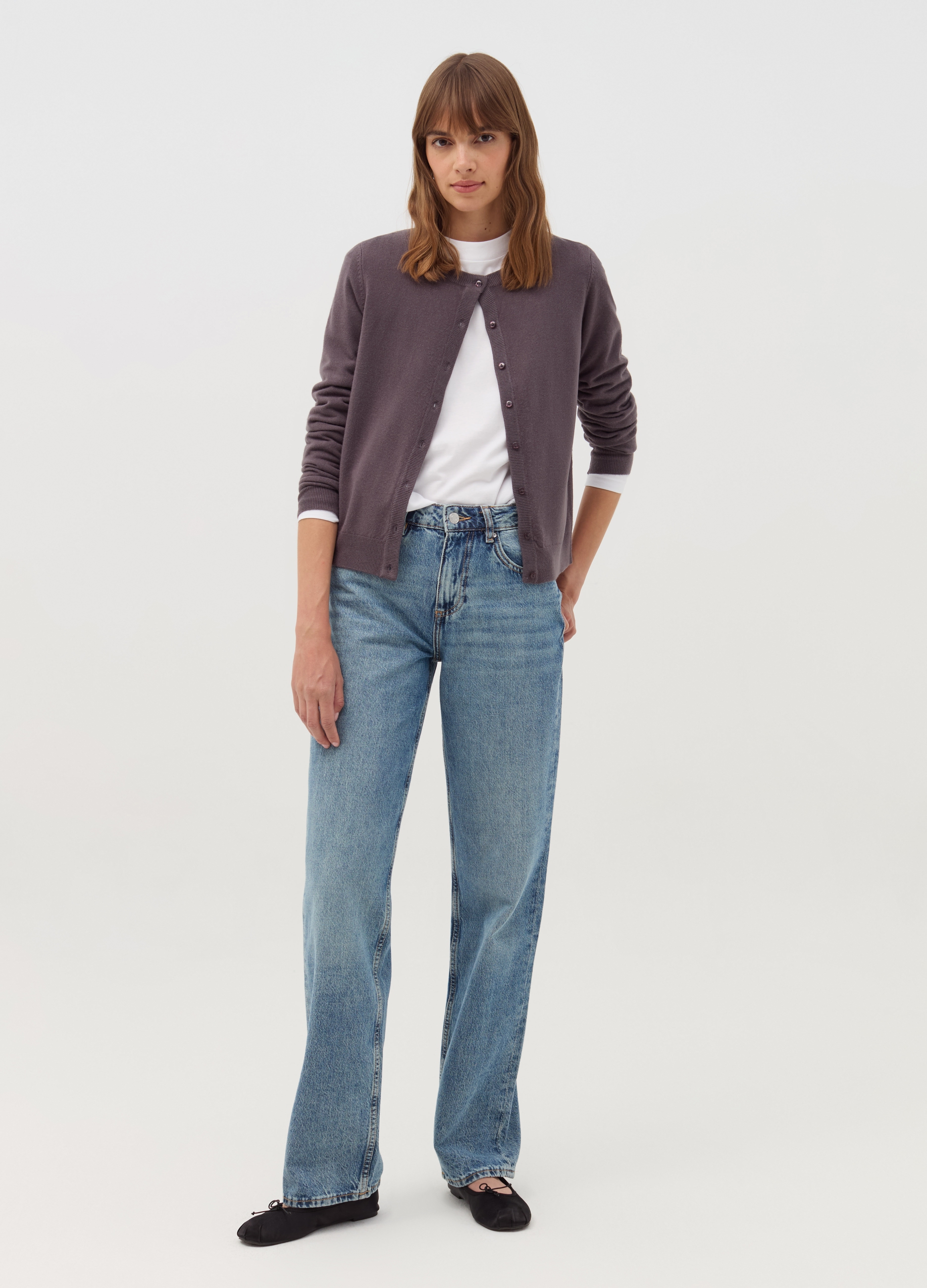 OVS, Cardigan Con Scollo Rotondo, Donna, Grigio, Taglia: S