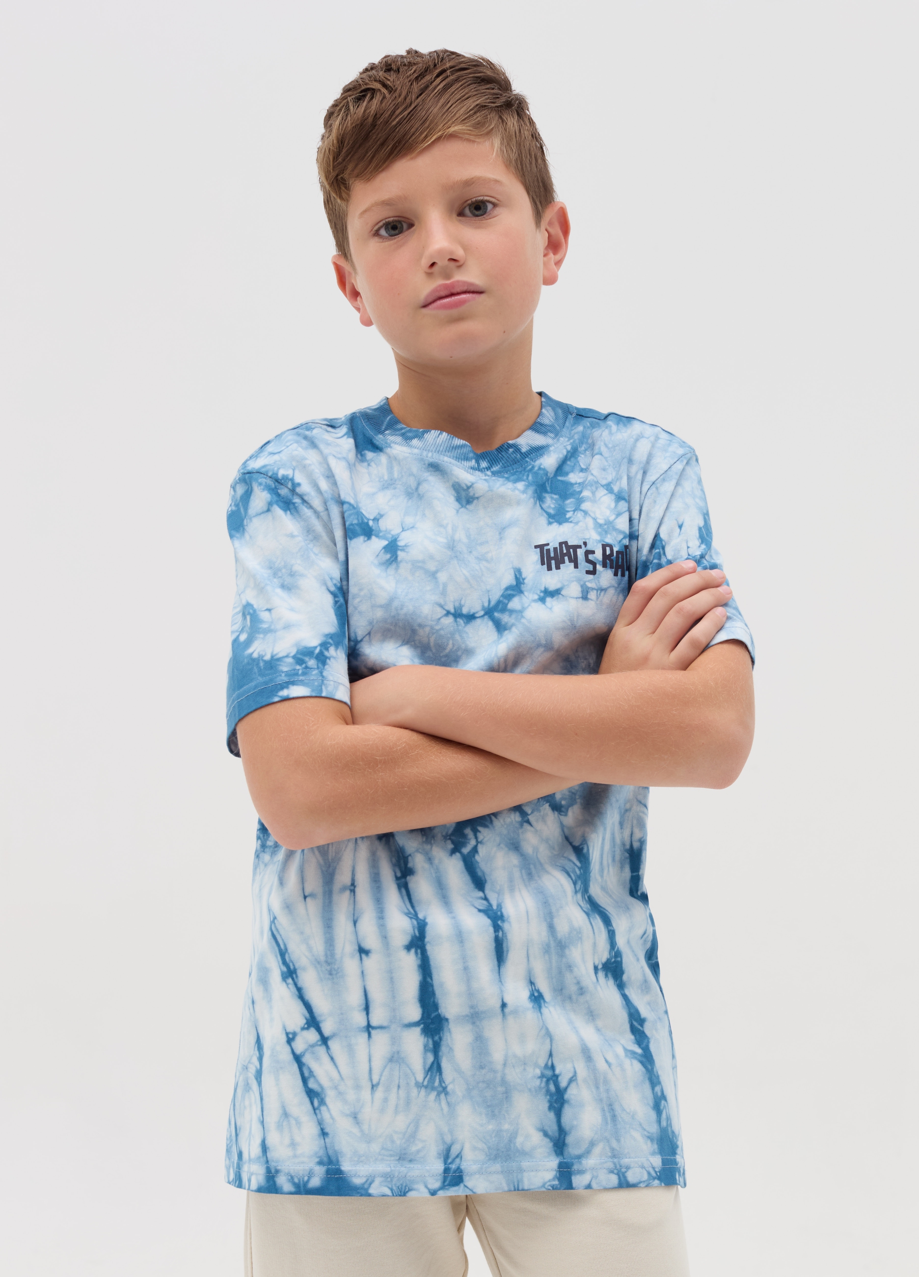 OVS KIDS, T-shirt Tie Dye Con Stampa "that's Rad", Bambino, Blu, Taglia: 11-12