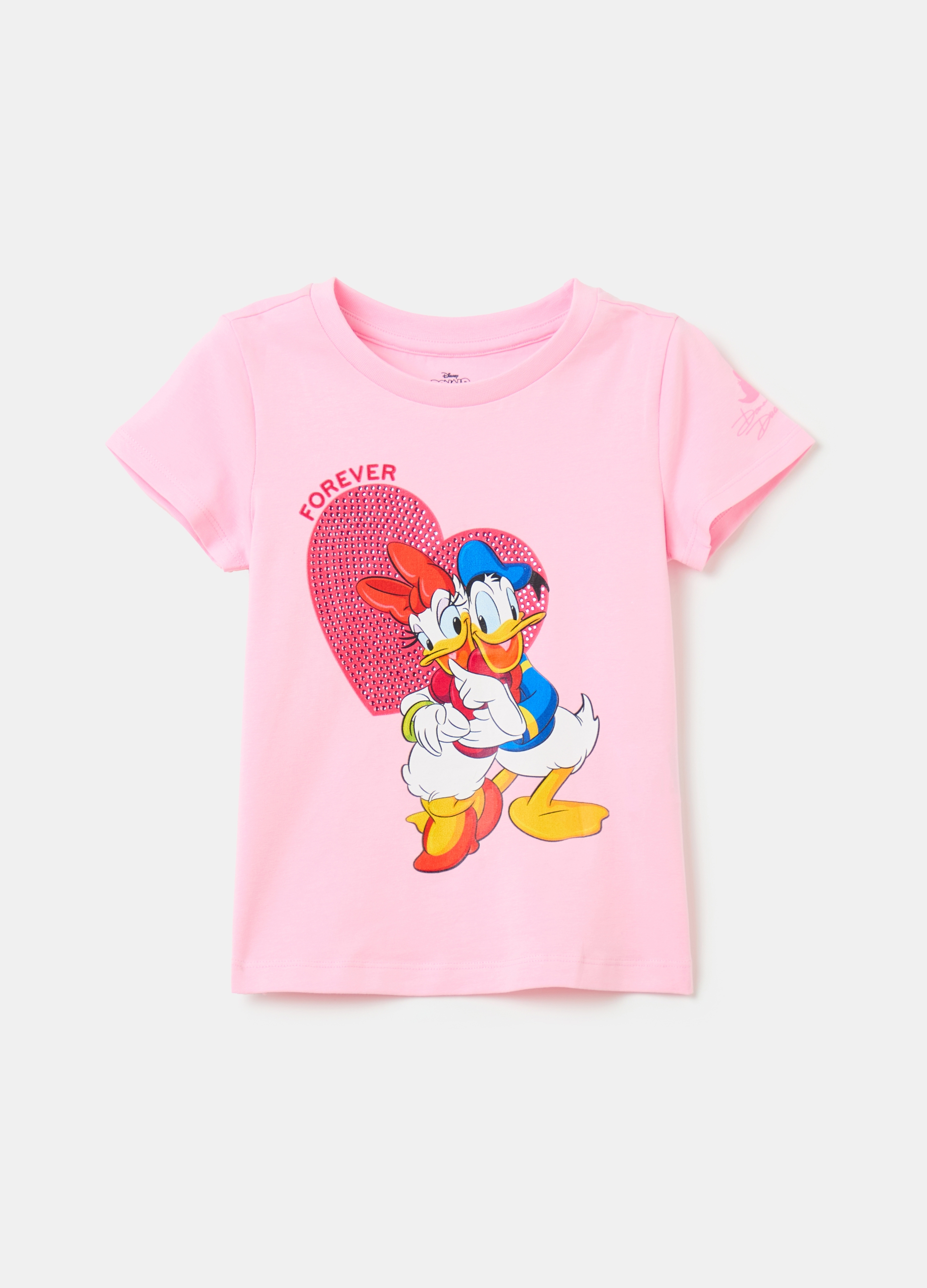 OVS, T-shirt In Cotone Stretch Stampa Donald Duck 90, Bambina, Rosa, Taglia: 3-4