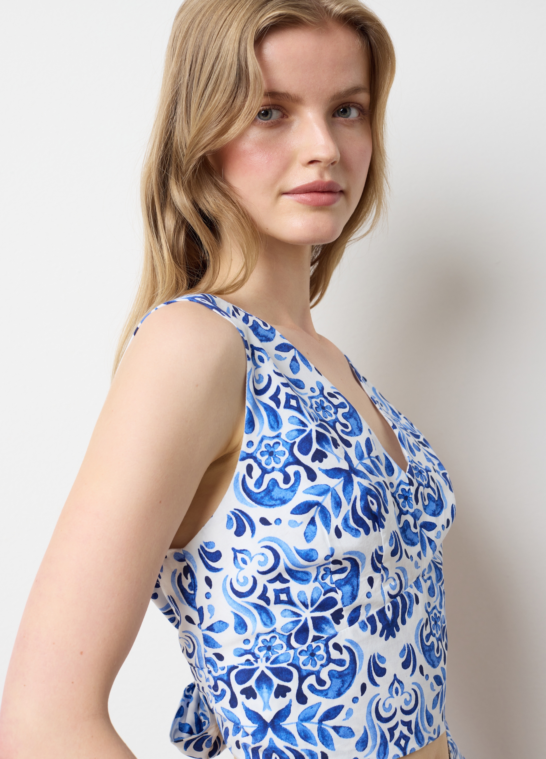 OVS, Top Corto Da Donna In Puro Cotone Multicolor Slim Fit Con Stampa, Multicolor, Taglia: 48