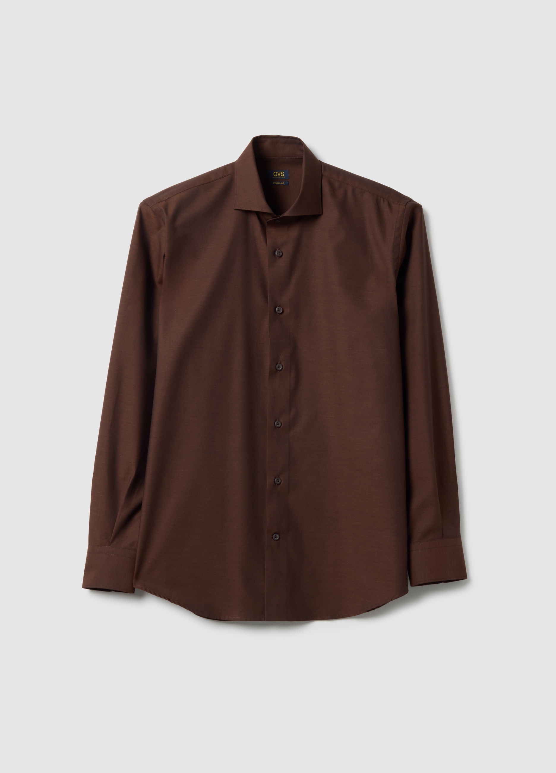 Camisa De Puro Algodón Marrón Ajuste Regular Fácil De Planchar, Hombre, Marrón oscuro, Talla: 41