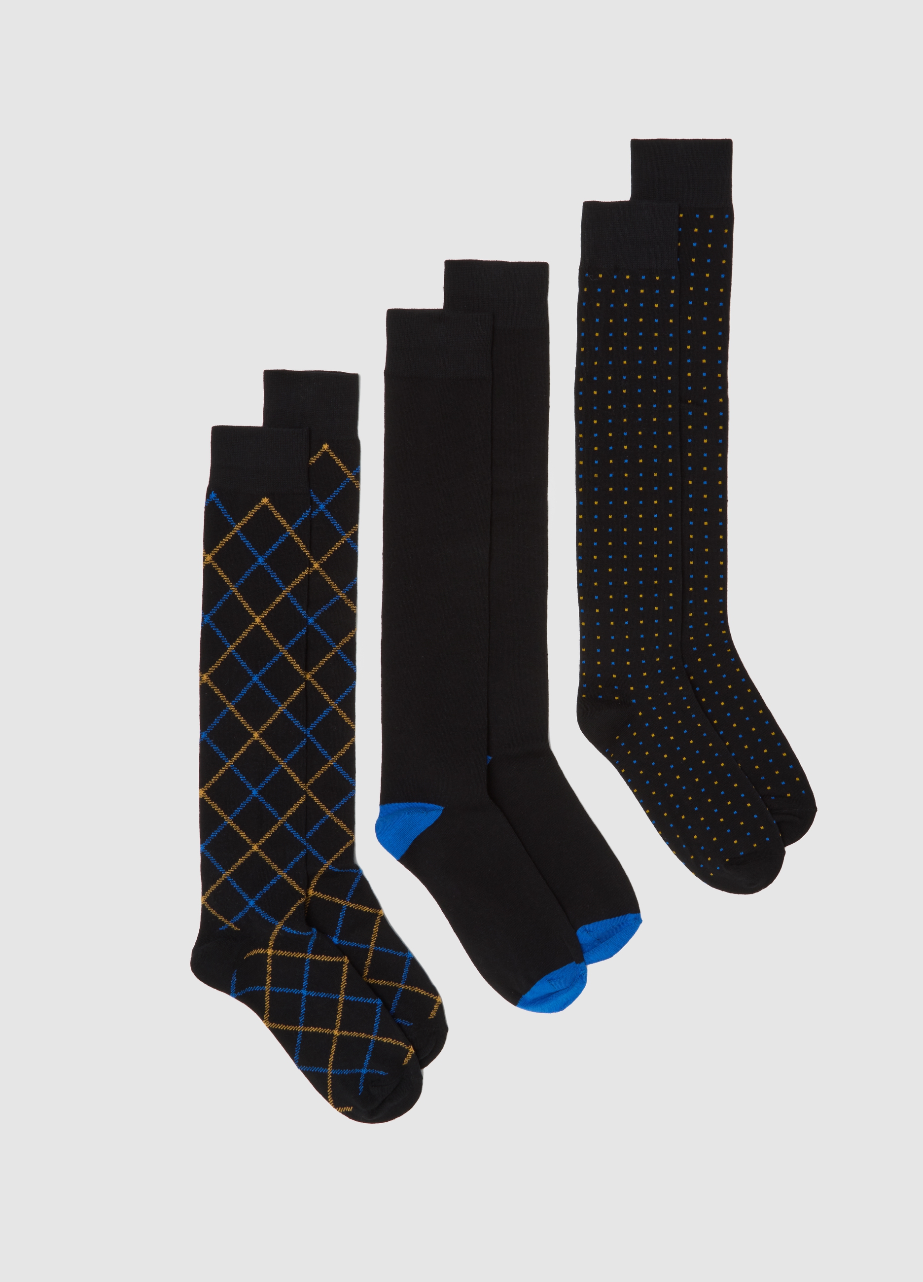Tripack Calcetines Largos De Mezcla De Algodón Multicolor, Hombre, Negro/azul, Talla: 38/42