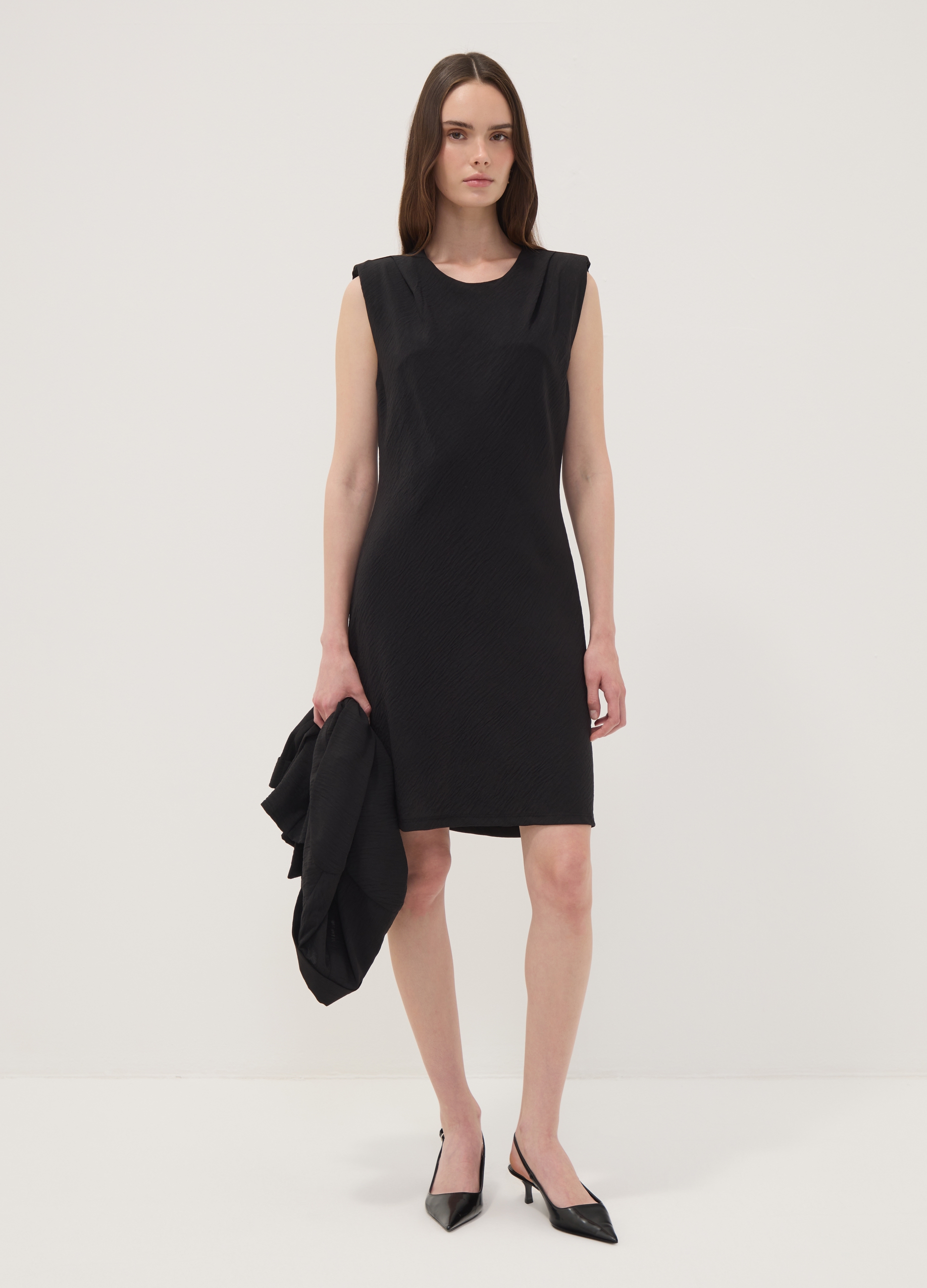 OVS , Abito Nero Fitted Con Dettagli Arricciati, Donna, Nero, Taglia: S