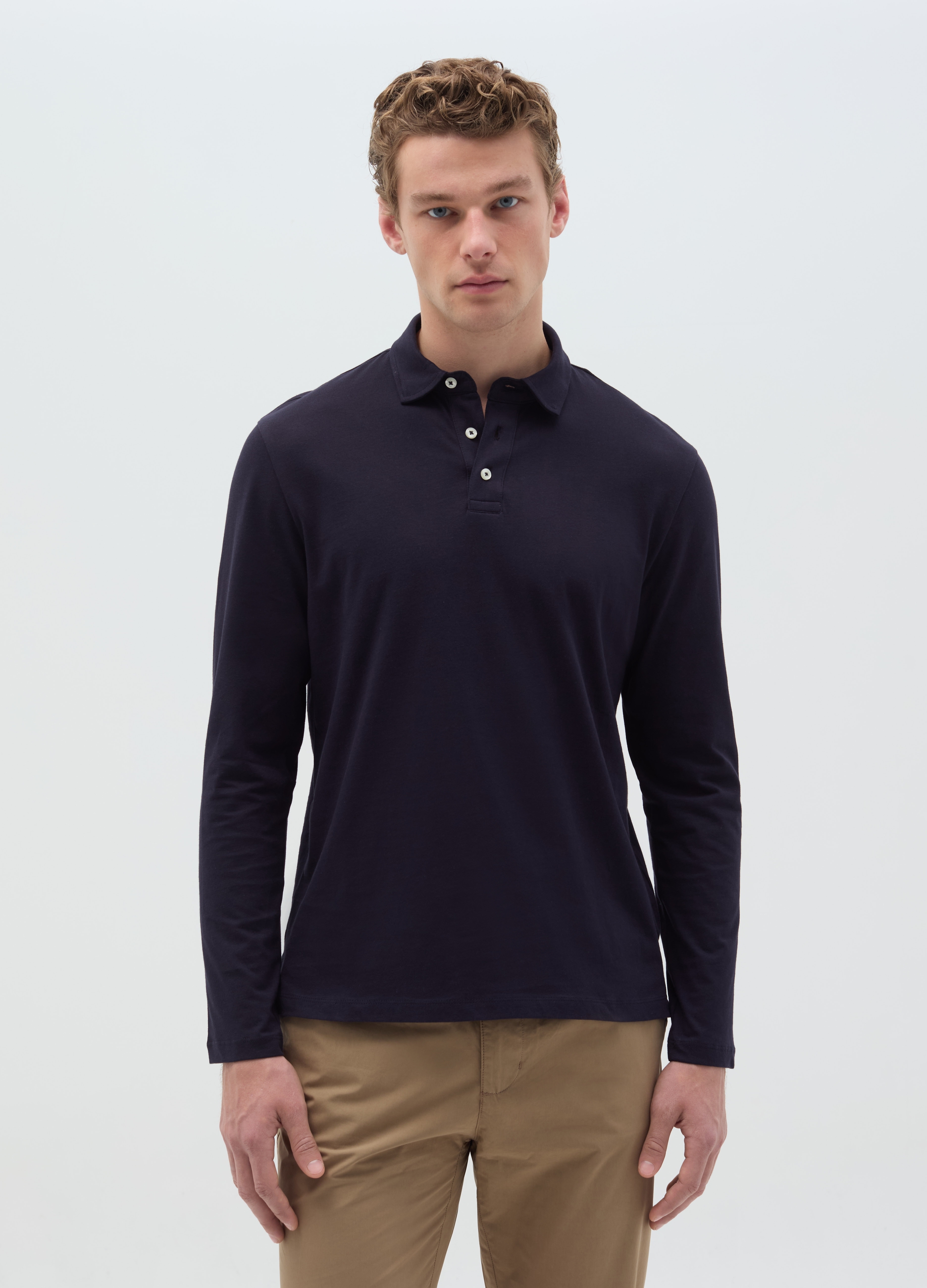 OVS , Polo In Cotone A Maniche Lunghe, Uomo, Blu, Taglia: S