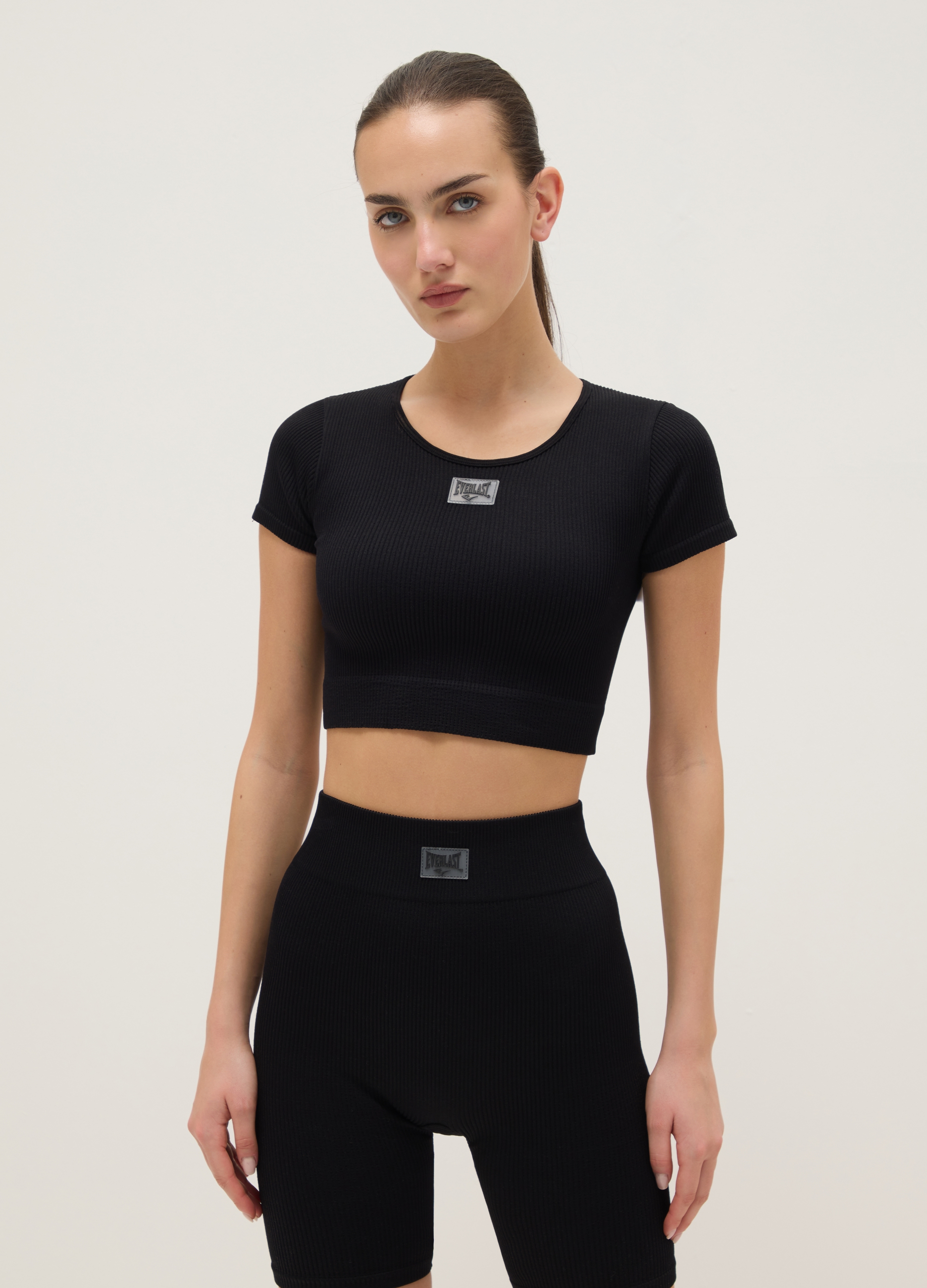 J EVERLAST DONNA, T-shirt Sportiva A Maniche Corte Nera Boxy Fit, Donna, Nero, Taglia: M/L