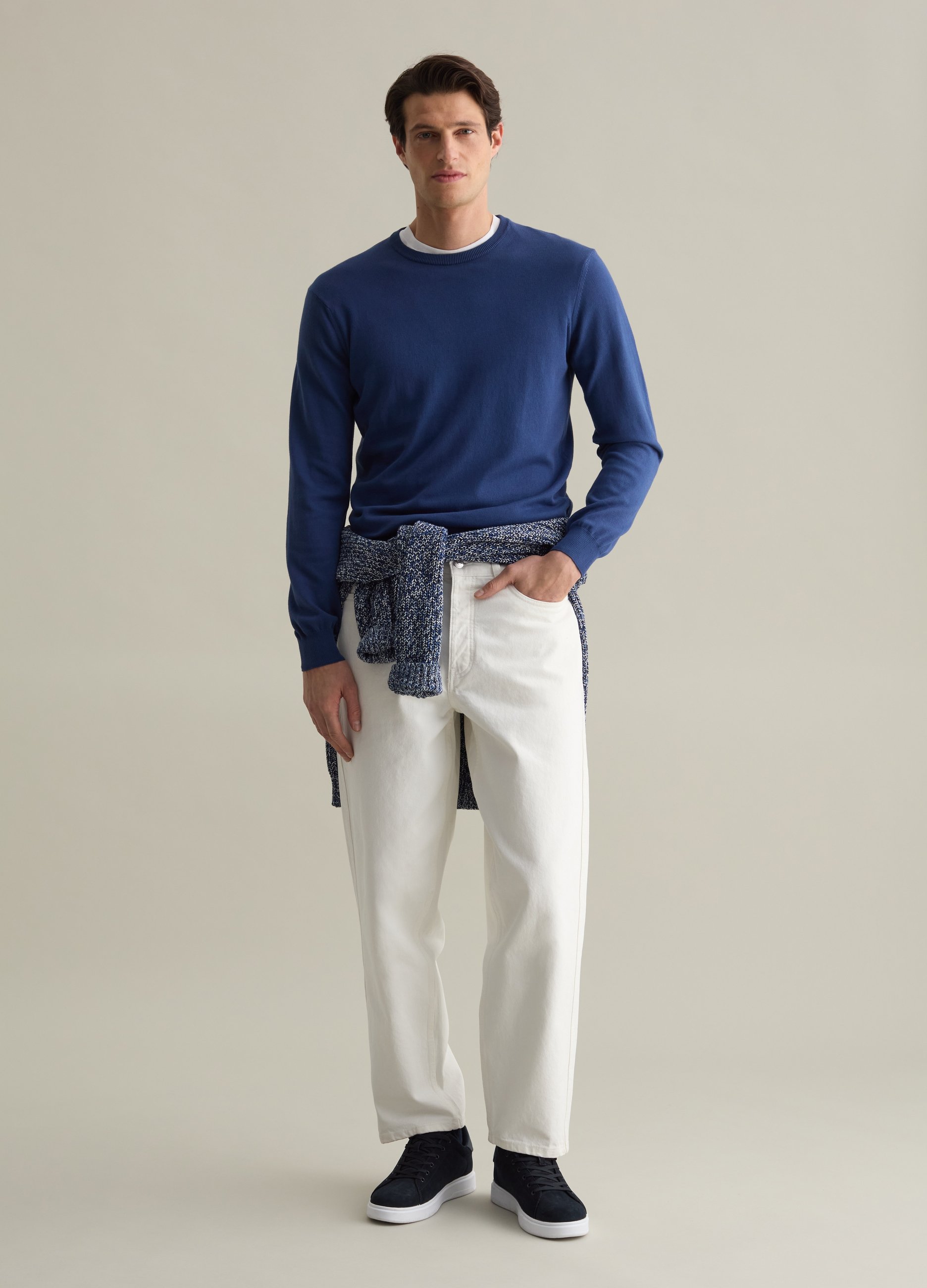 PIOMBO, Pullover Girocollo Tinta Unita, Uomo, Blu, Taglia: S