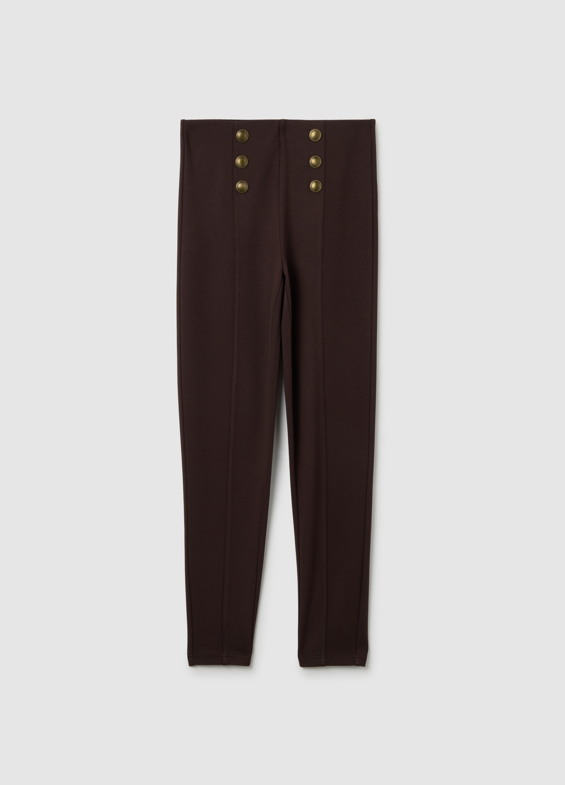 Leggings Negros Elásticos Con Botones Decorativos, Mujer, Negro, Talla: 42