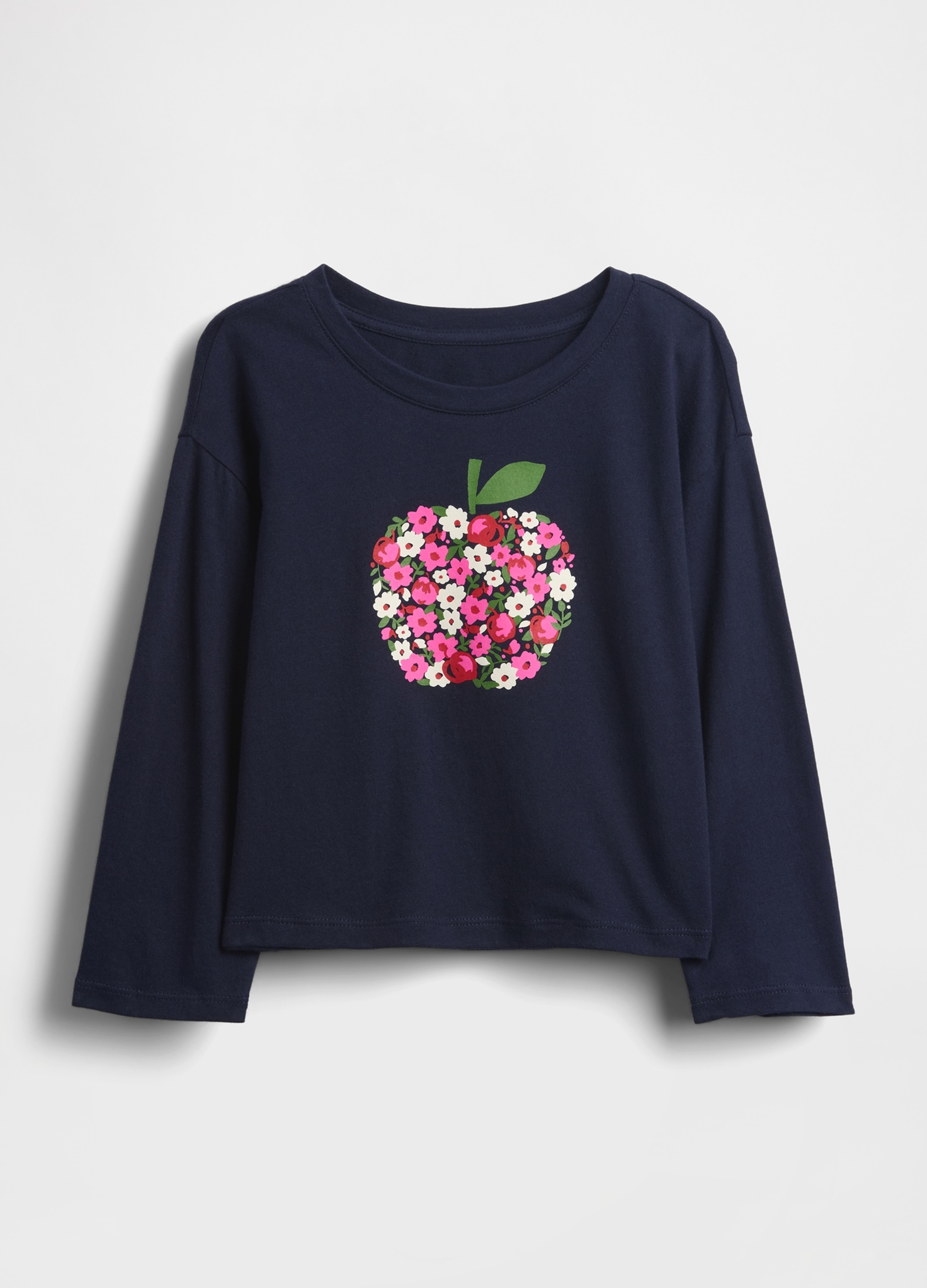GAP KIDS, Maglia In Puro Cotone A Maniche Lunghe Con Stampa Mela E Fiori, Unisex, Blu, Taglia: 4Y/99-107