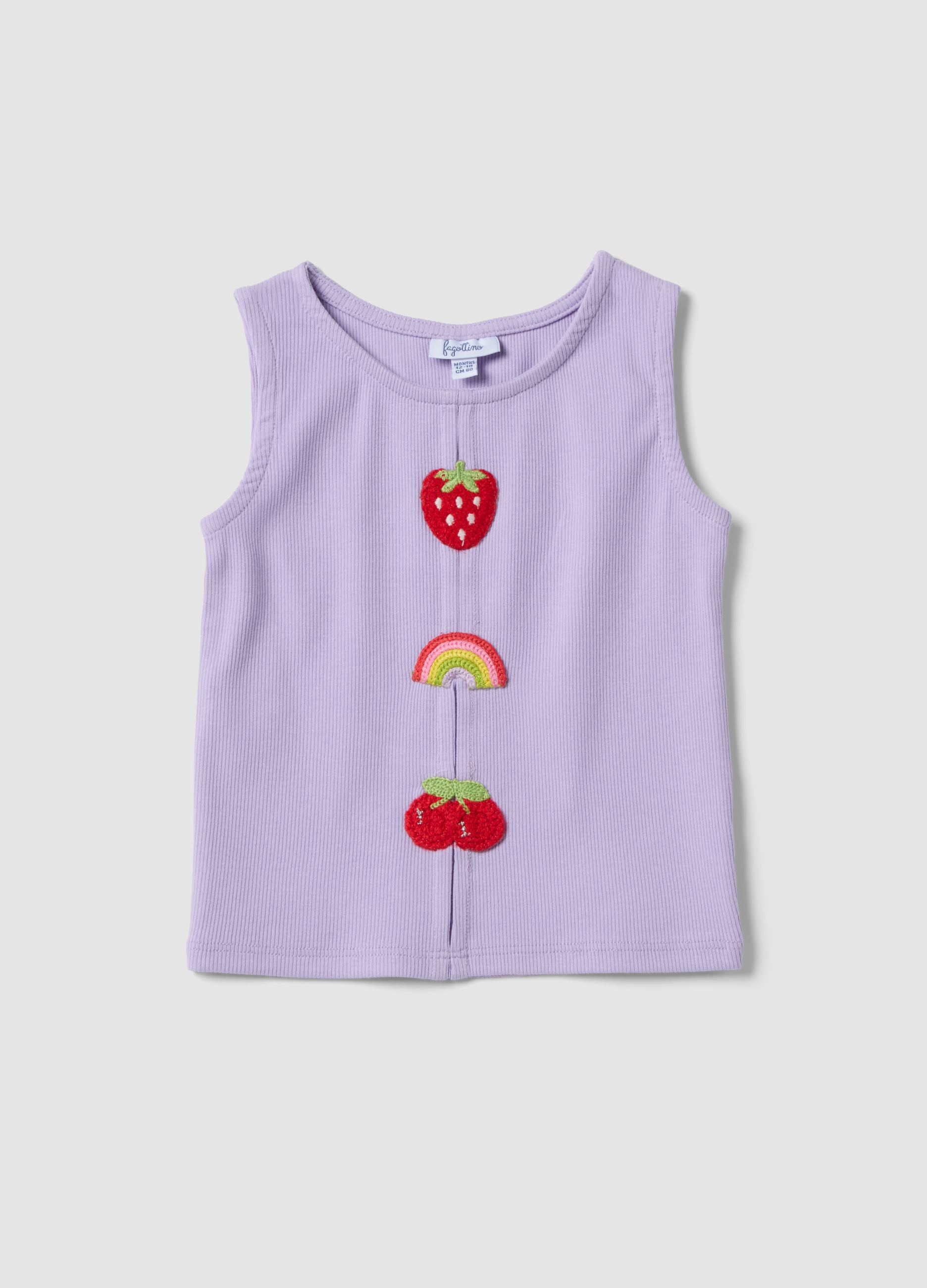 FAGOTTINO, Camiseta De Tirantes De Algodón Elástico Morada Para Niña Ajuste Regular Con Bordados, Niña, Lavanda, Talla: 9-12