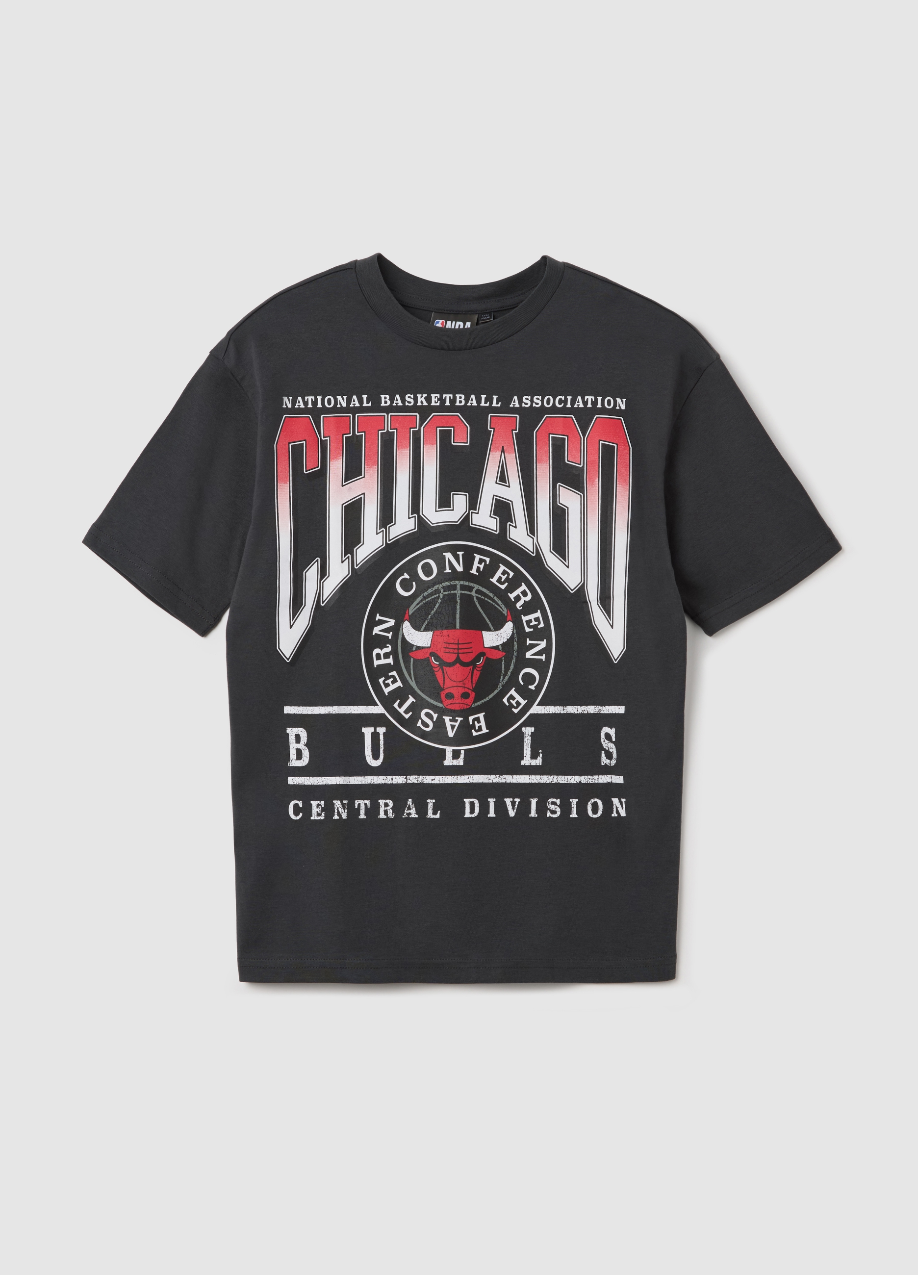 NBA, T-shirt Nera In Cotone Stampa Chicago Bulls, Unisex, Nero, Taglia: 10-11