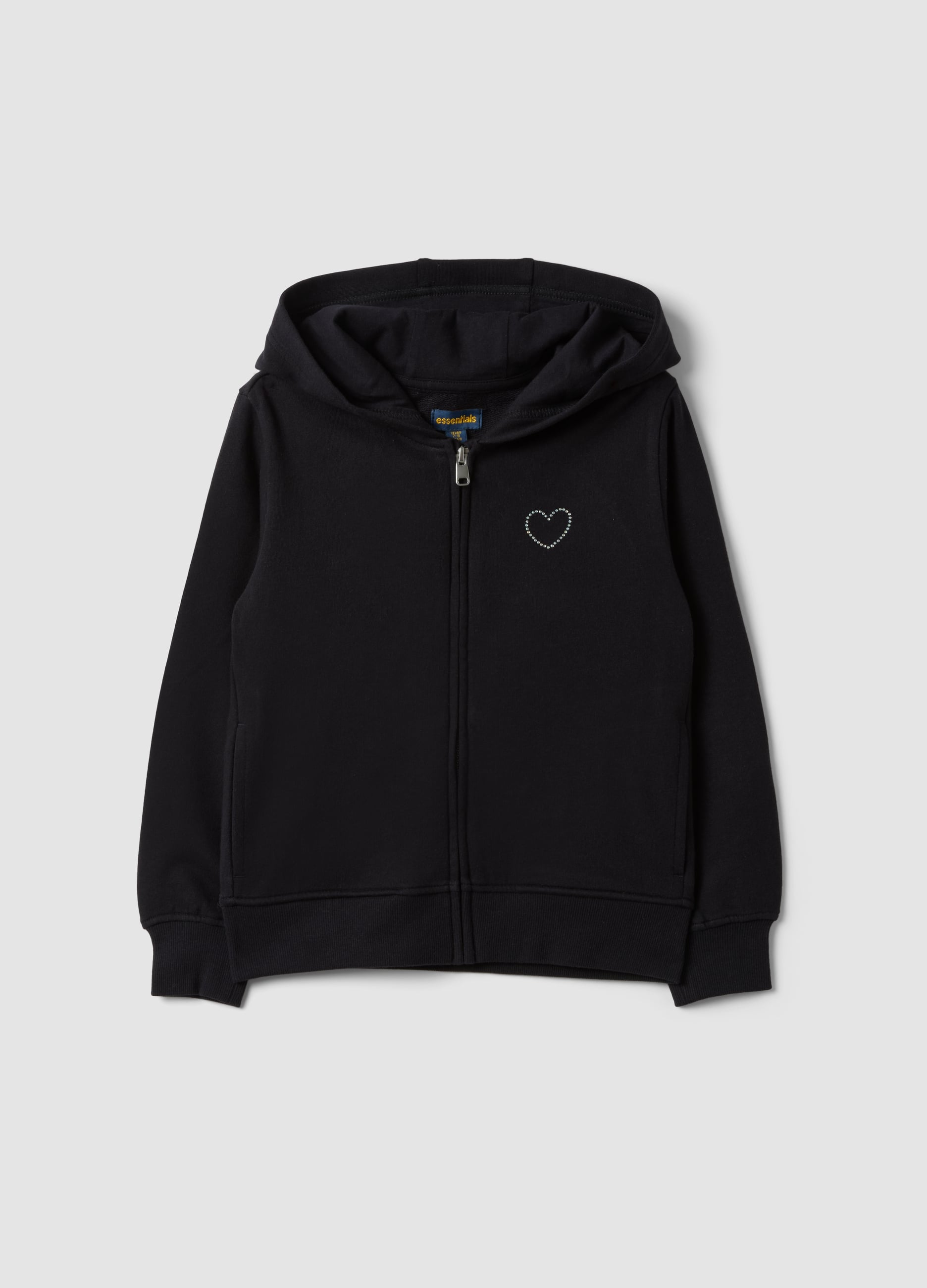 OVS KIDS, Felpa Nera In Puro Cotone Organico Con Cappuccio Per Bambina, Nero, Taglia: 3-4