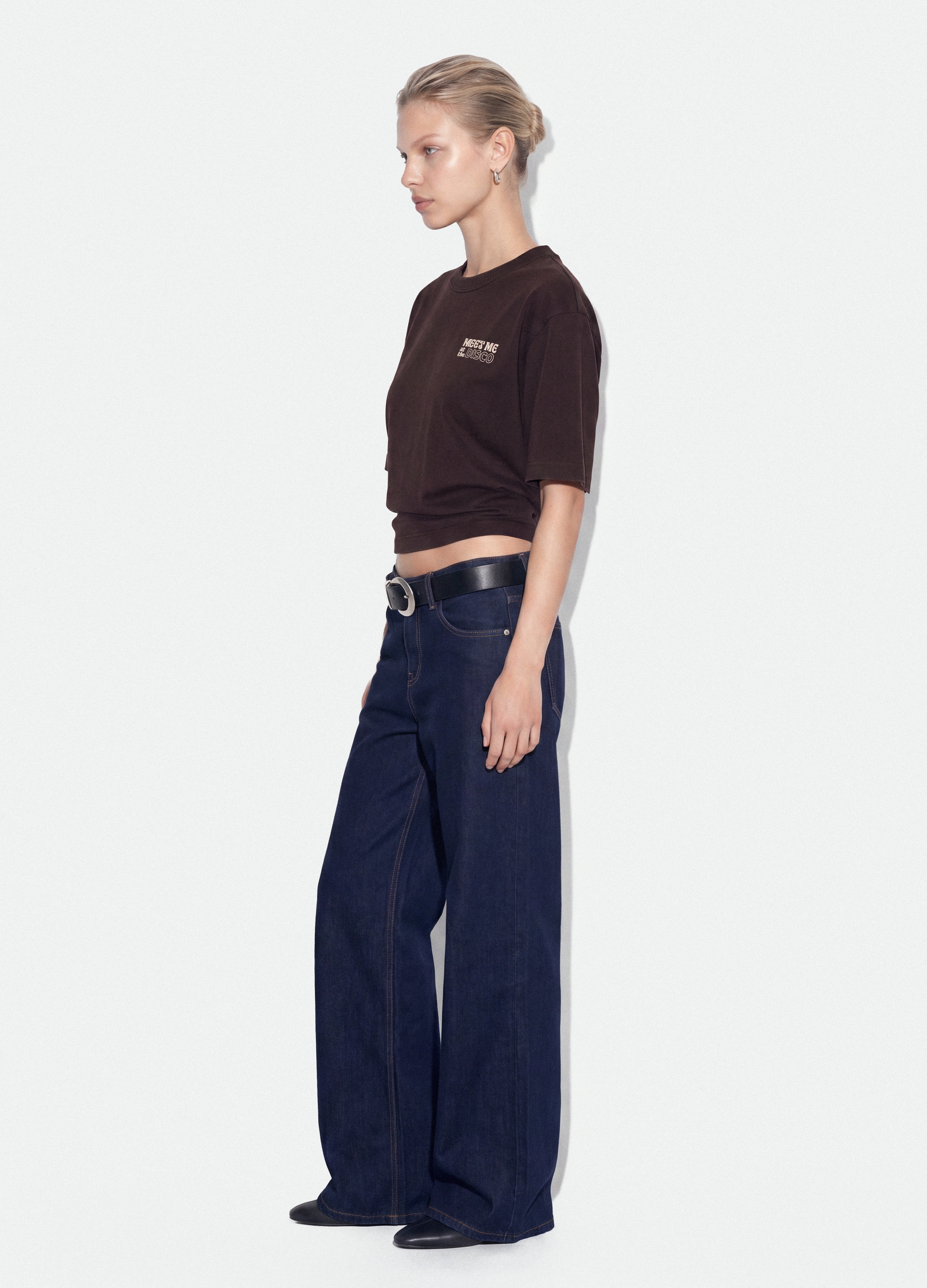 B.ANGEL, T-shirt Grigia In Puro Cotone Over Fit Con Scritta Sul Petto, Donna, Marrone, Taglia: S