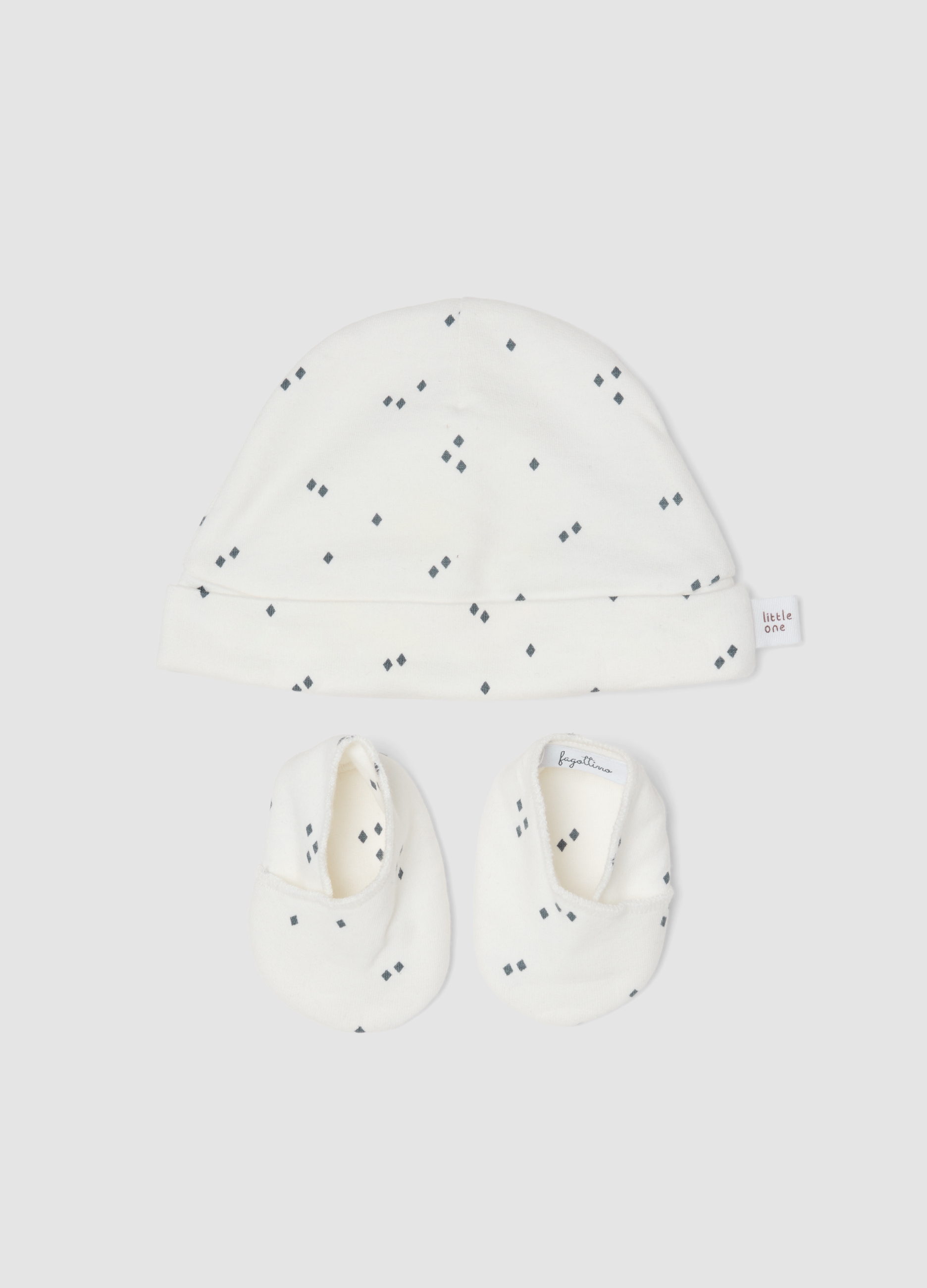 FAGOTTINO, Set Bianco Con Berretto E Scarpine Stampate, Neonato, Bianco, Taglia: ONE SIZE