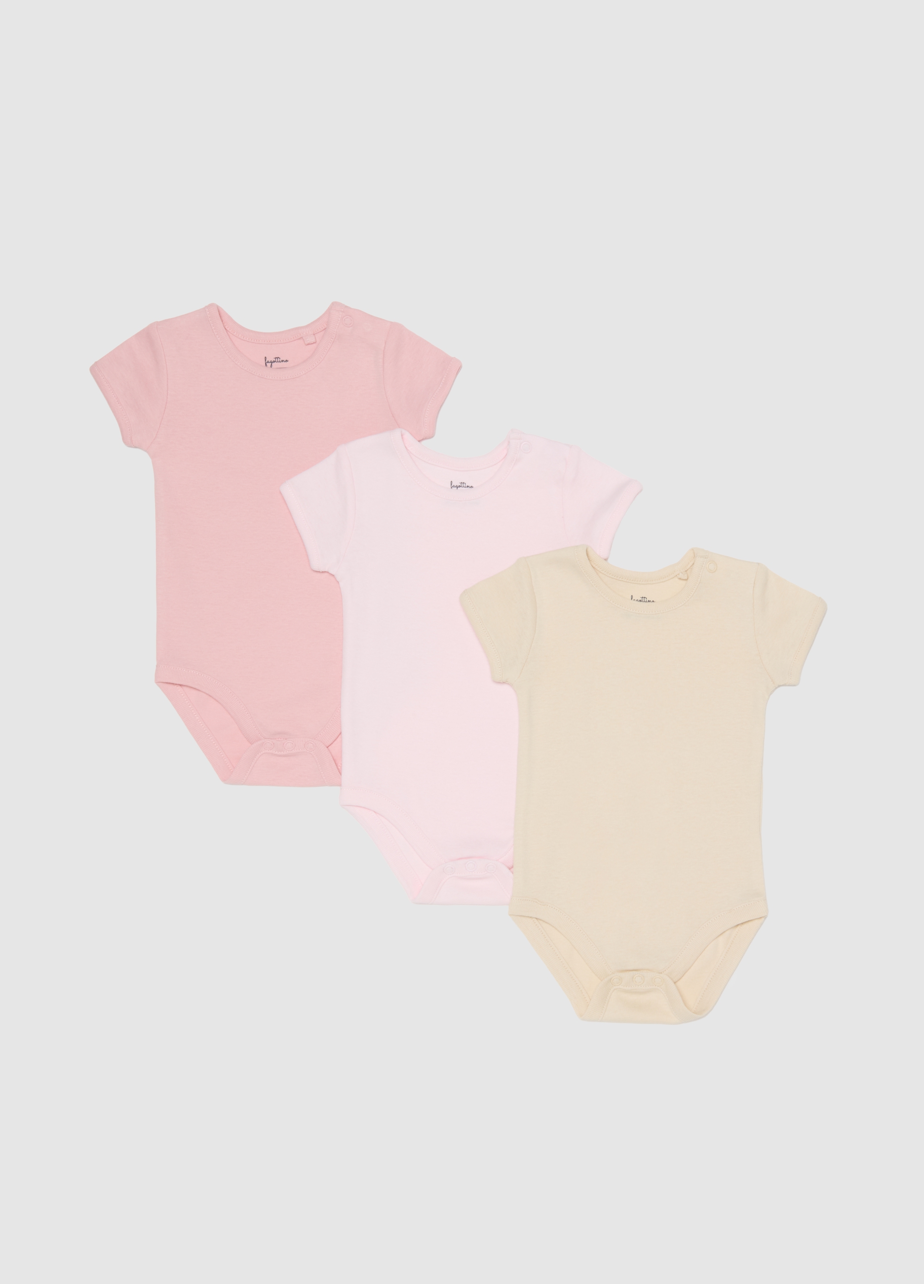 FAGOTTINO, Pack De Tres Bodies Multicolor Para Bebé En Algodón Puro, Bebé Niña, Beige/Rosa, Talla: 1-3