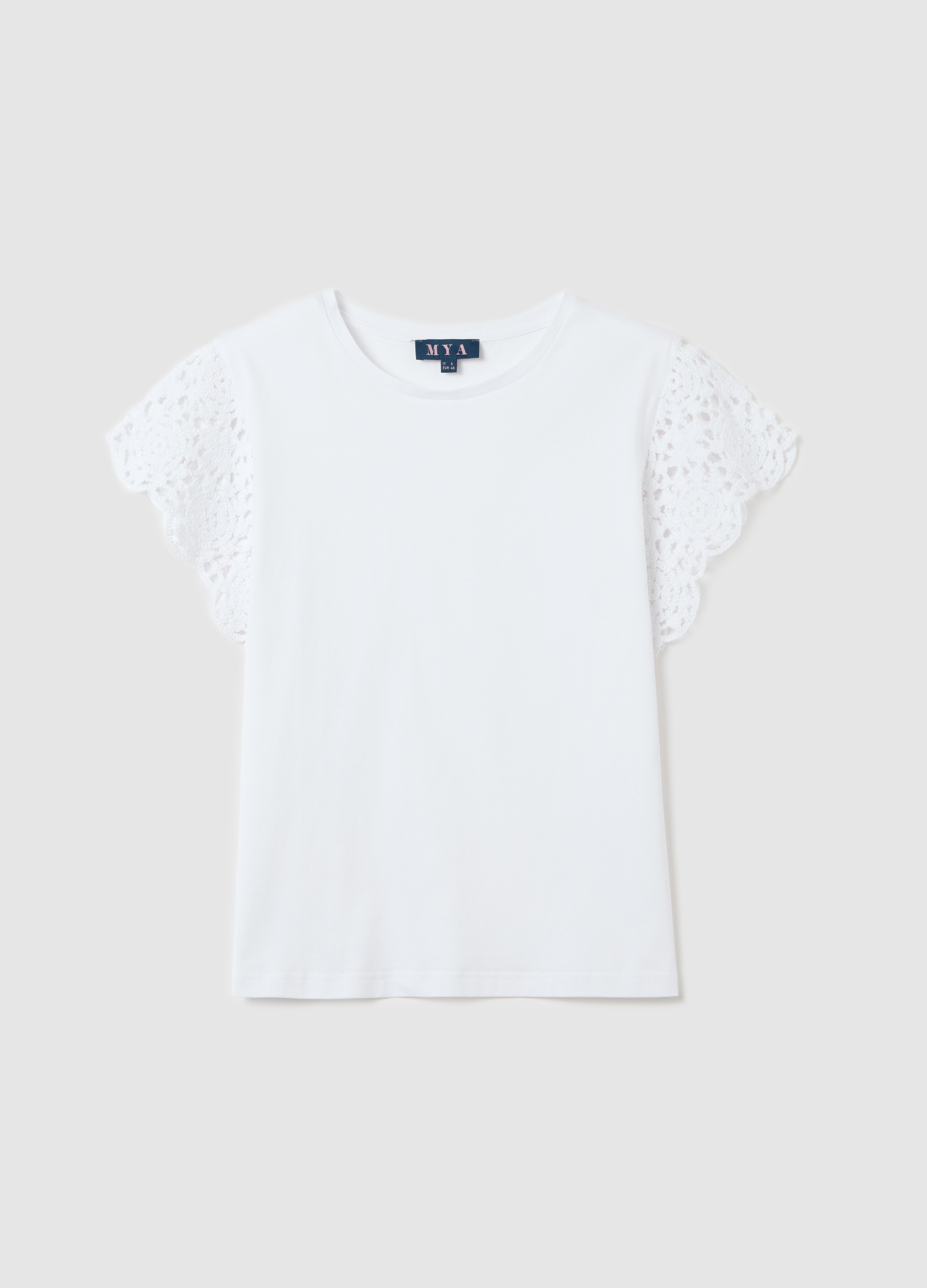 OVS, T-shirt Bianca Con Maniche Crochet Curvy, Donna, Bianco, Taglia: S