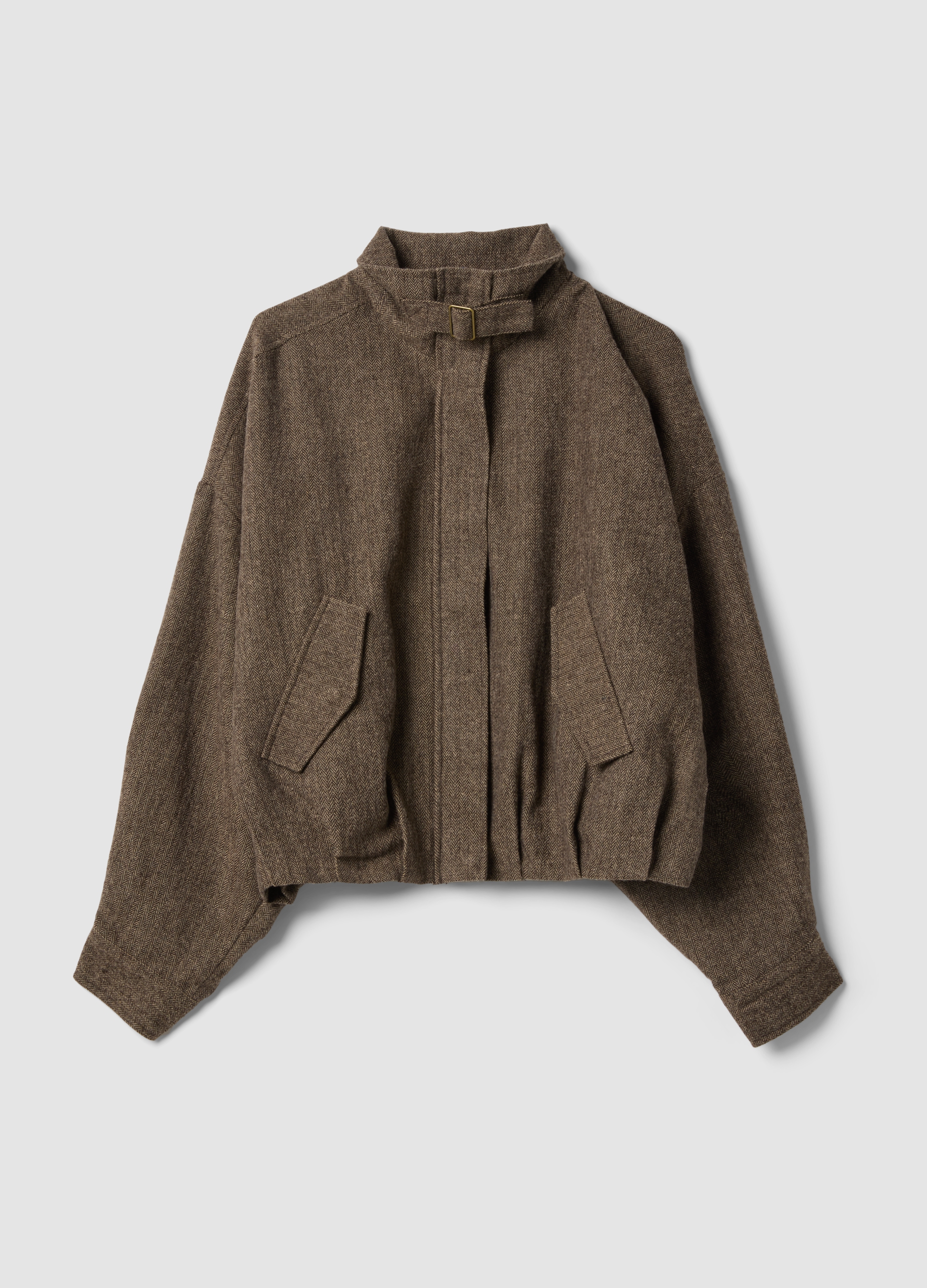 B.ANGEL, Giacca Marrone Regular Con Zip E Fantasia Spigata, Donna, Marrone, Taglia: L