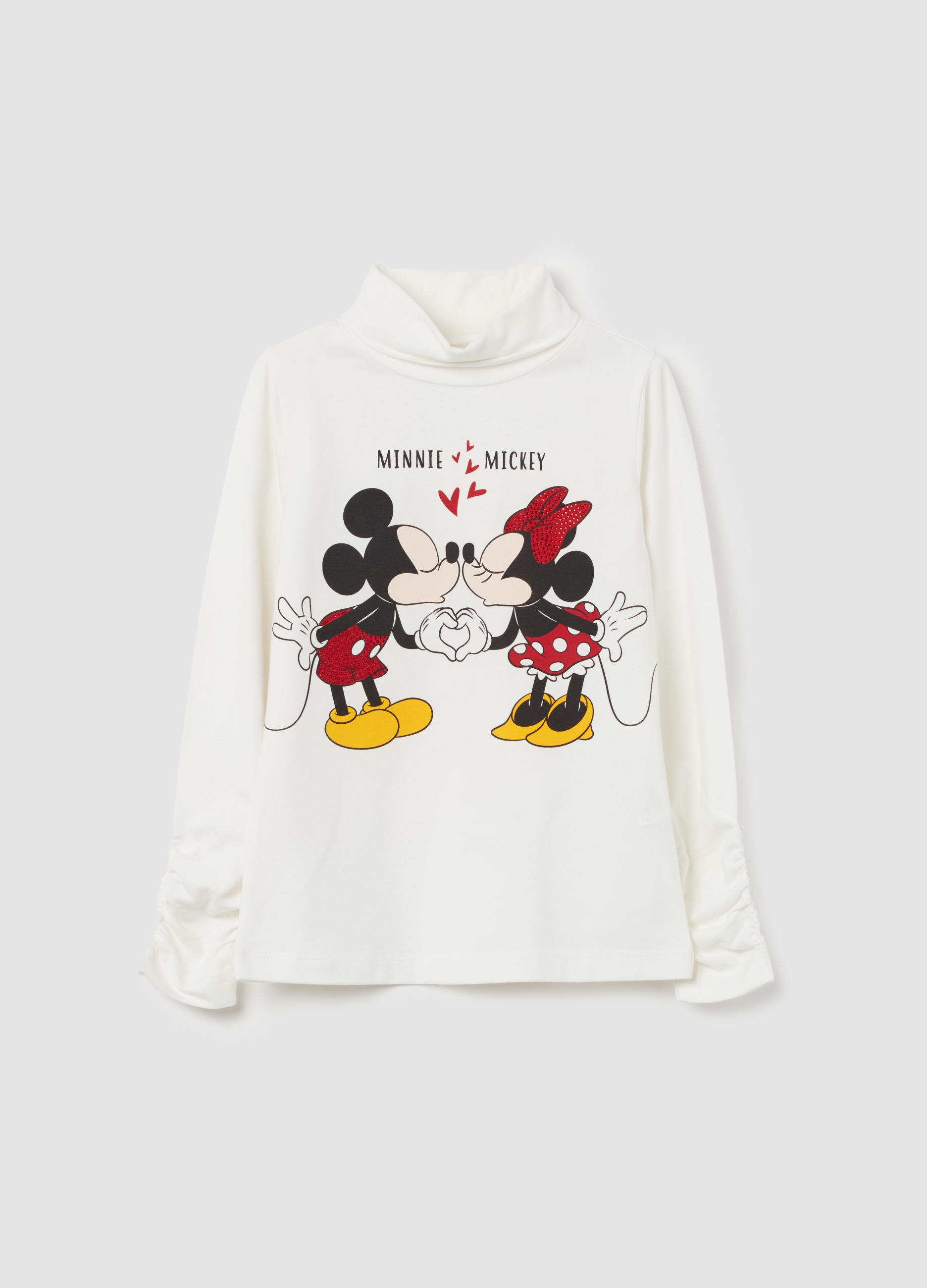 OVS KIDS, T-shirt A Collo Alto Stampa Minnie E Topolino, Bambina, Bianco, Taglia: 6-7