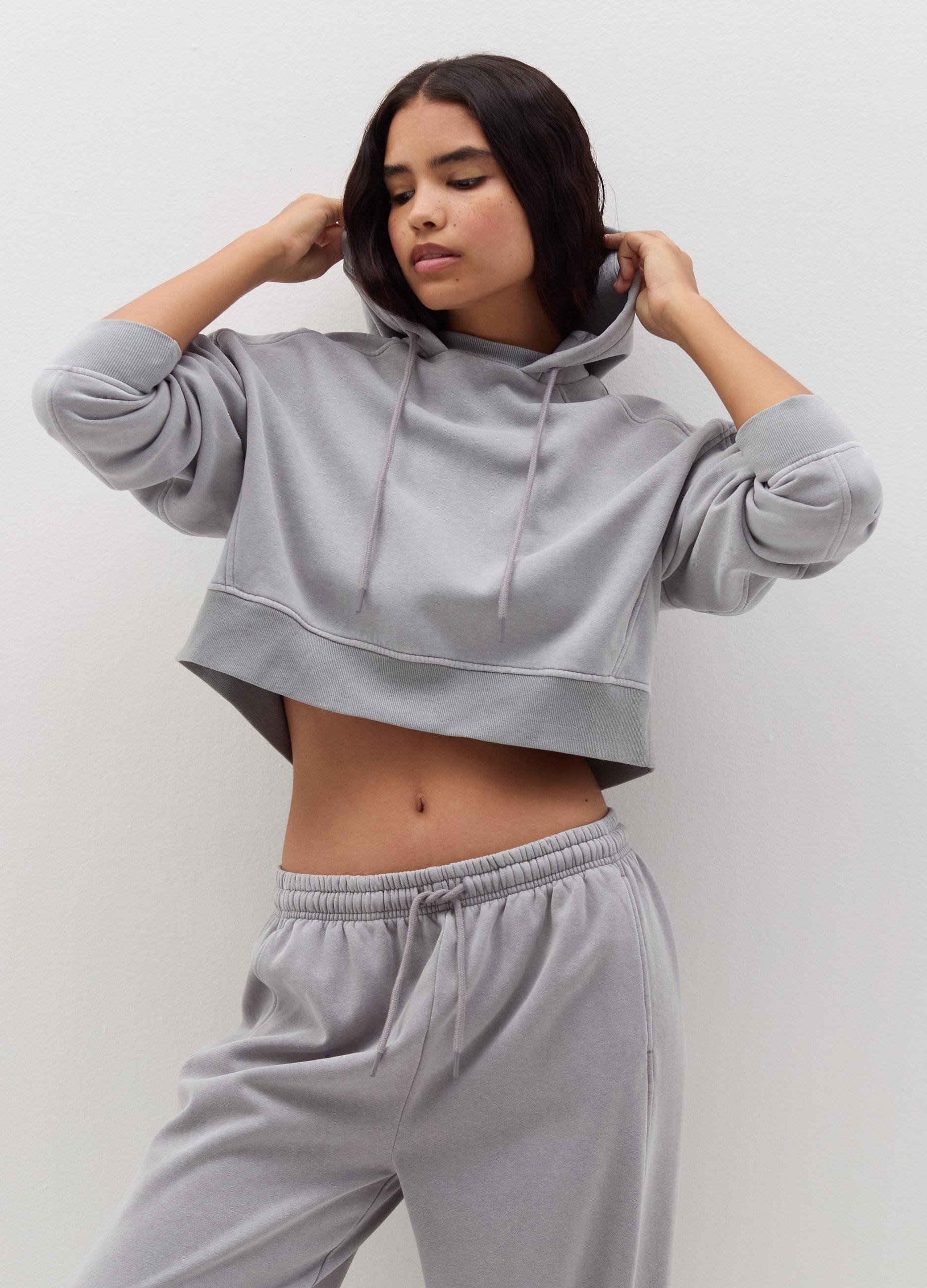 B.ANGEL, Felpa Crop Con Cappuccio, Donna, Grigio, Taglia: XL