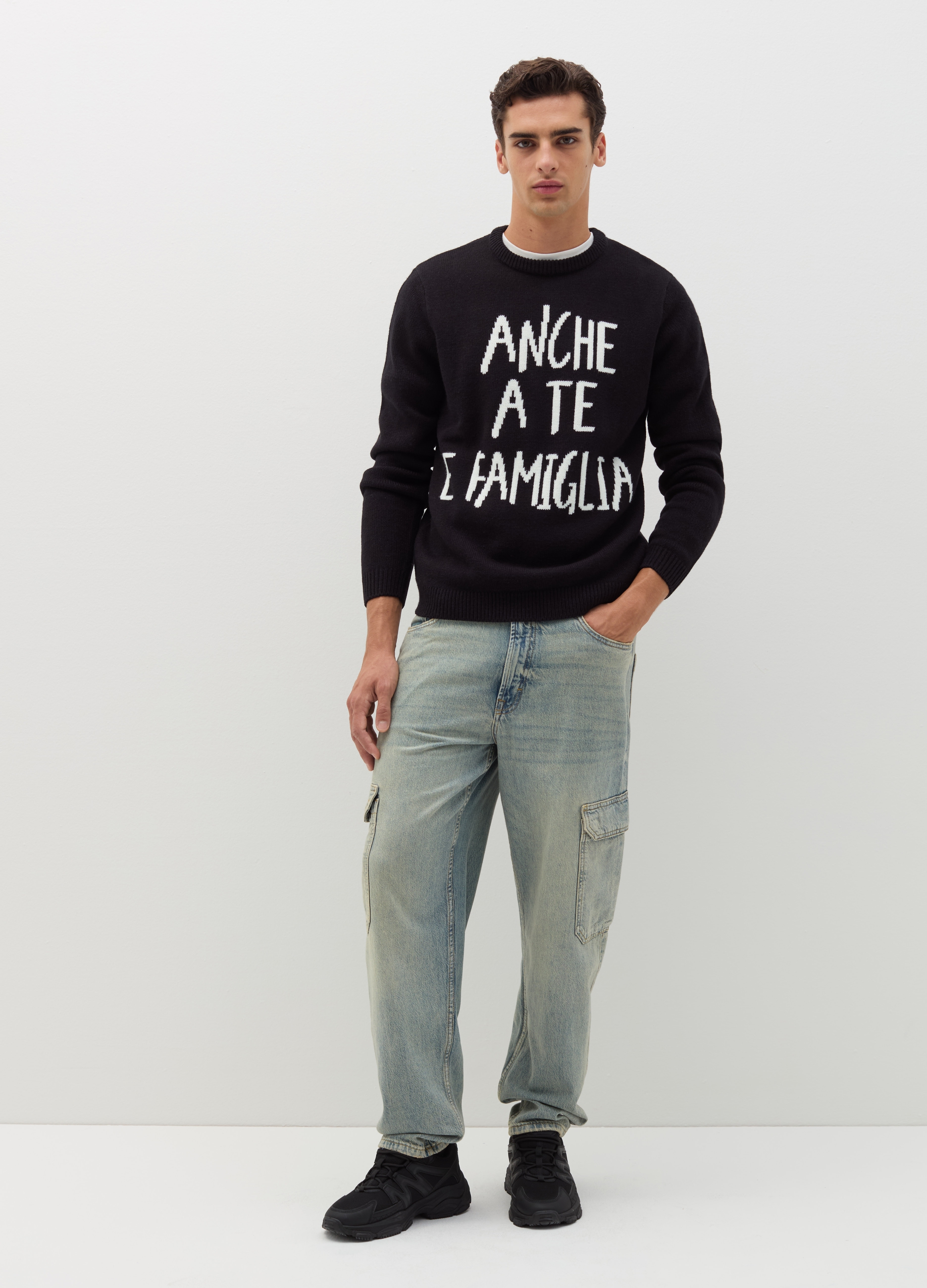 B.ANGEL, Christmas Jumper Con Scritta Jacquard, Uomo, Nero, Taglia: XS