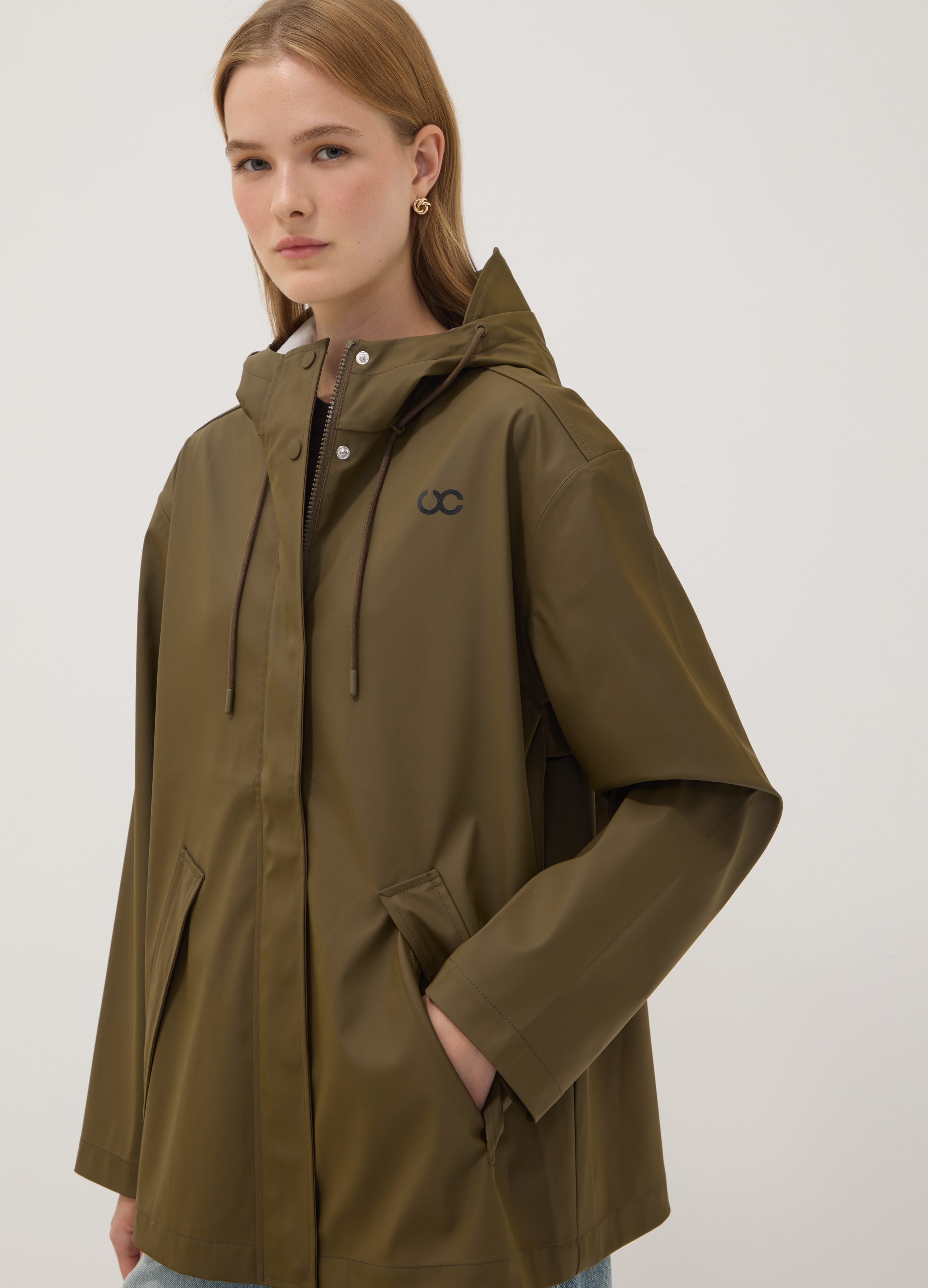 URBAN COMMUTER, Giacca Antipioggia Verde Con Zip E Cappuccio, Donna, Verde, Taglia: XS